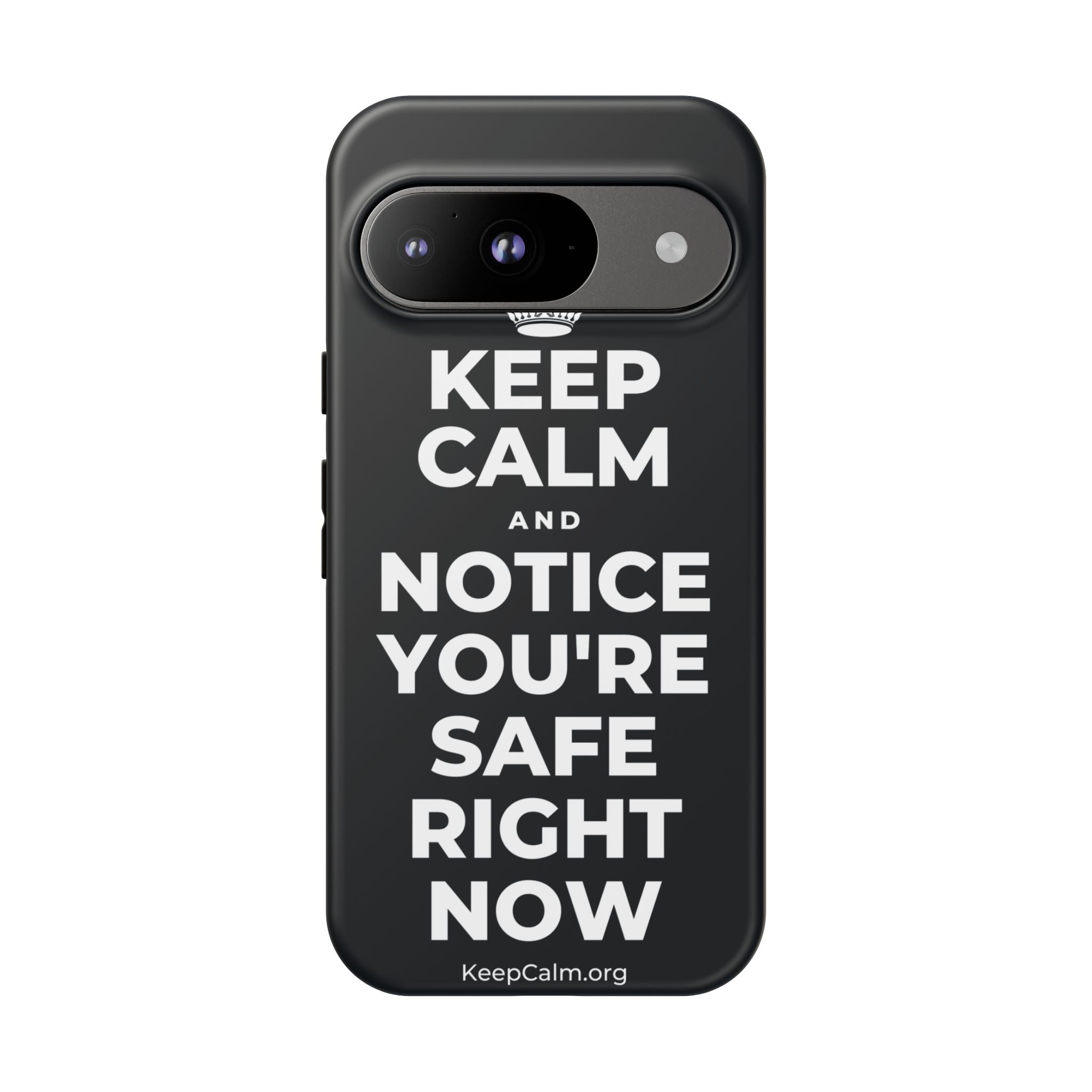 KEEP CALM AND NOTICE YOU'RE SAFE RIGHT NOW Phone Case (Dark)