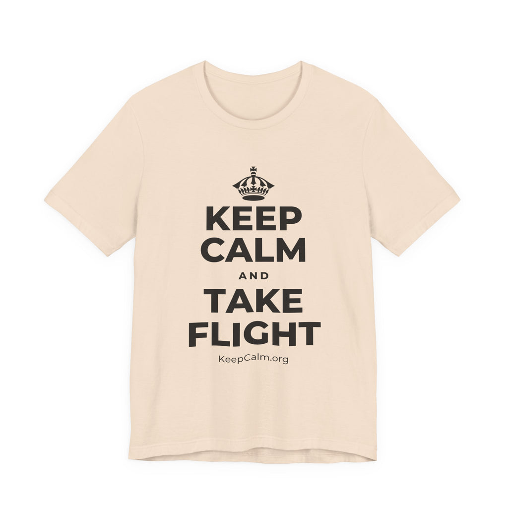 KEEP CALM AND TAKE FLIGHT T-Shirt (Soft Cream–Heather Mauve)