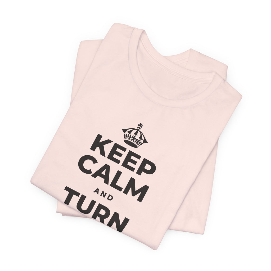 KEEP CALM AND TURN UP THE MUSIC T-Shirt (Soft Cream–Heather Mauve)