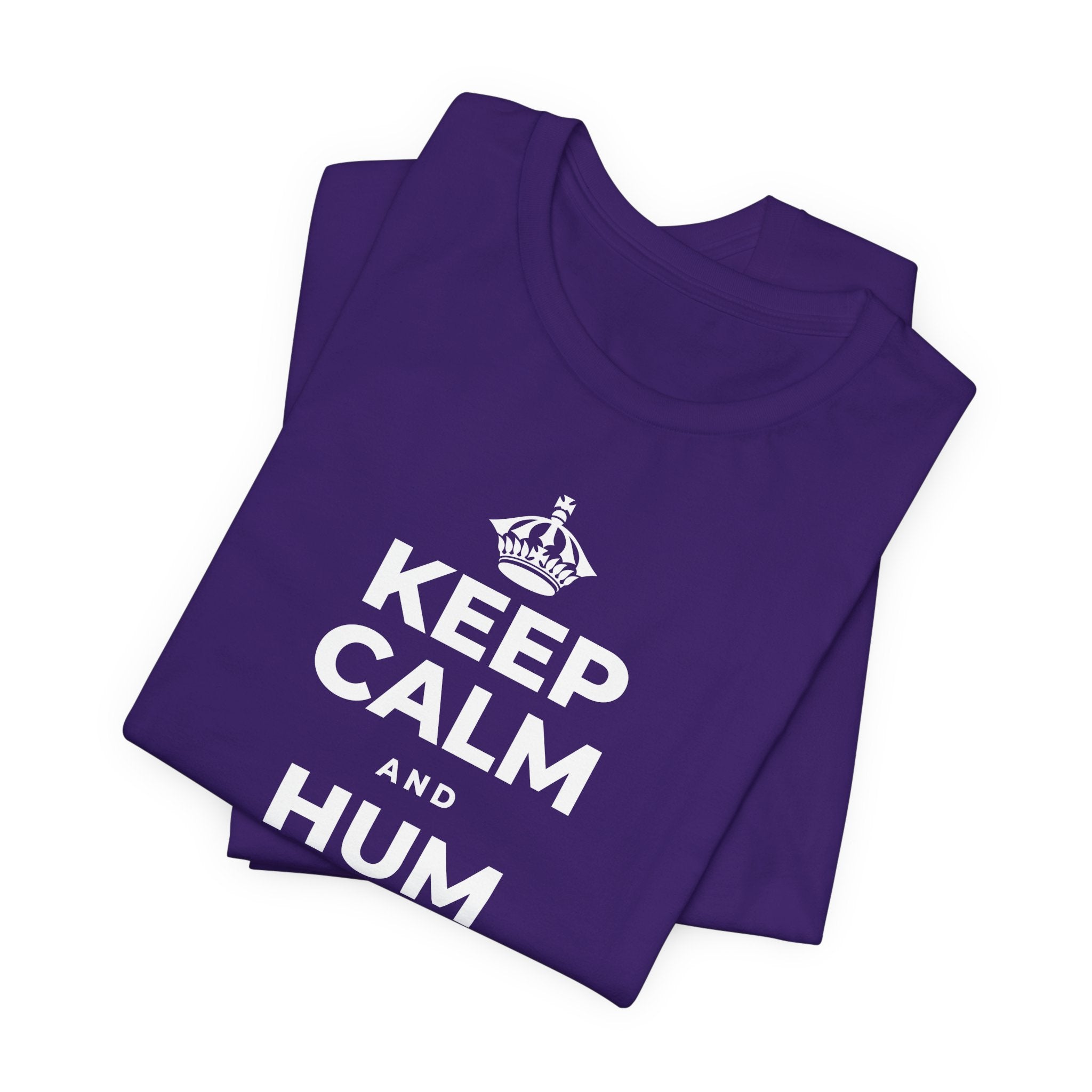 KEEP CALM AND HUM YOUR FAVORITE TUNE T-Shirt (Soft Cream–Heather Mauve)
