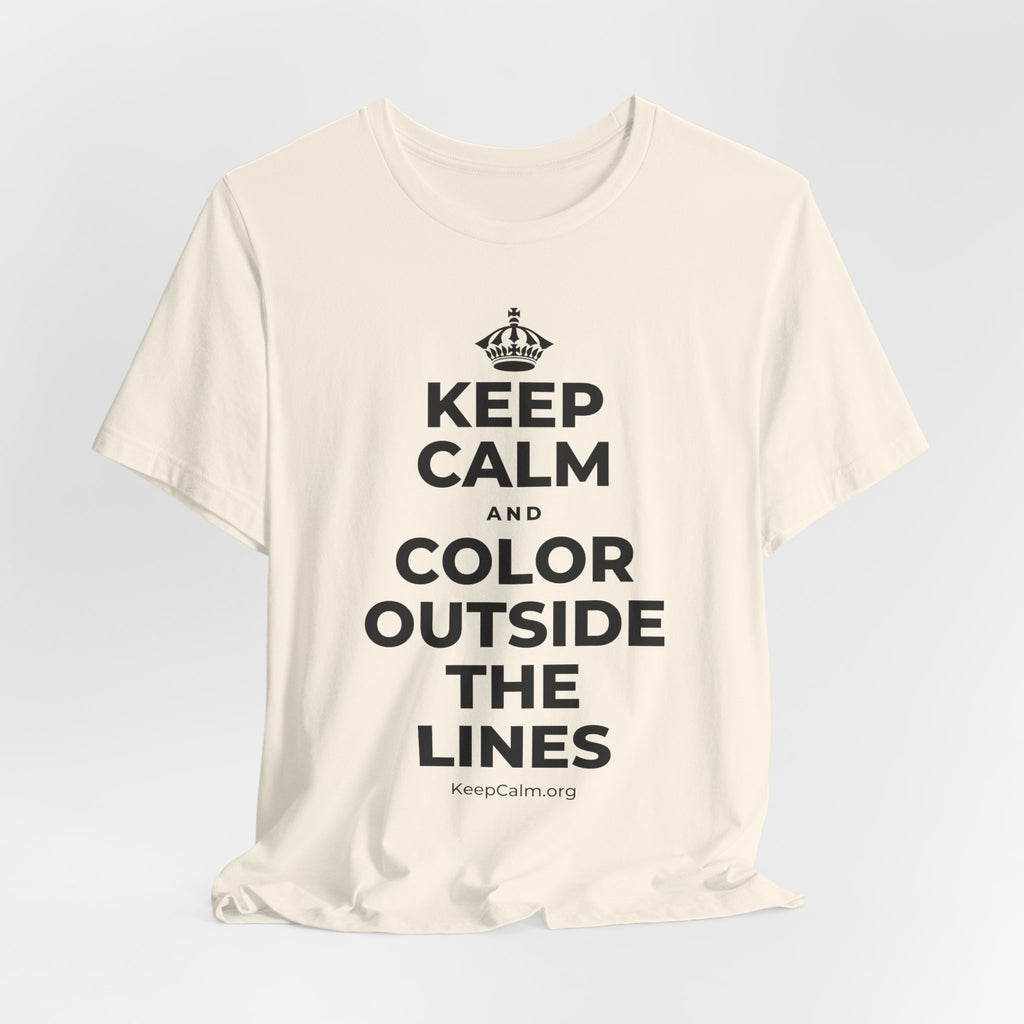 KEEP CALM AND COLOR OUTSIDE THE LINES T-Shirt (White–Asphalt)