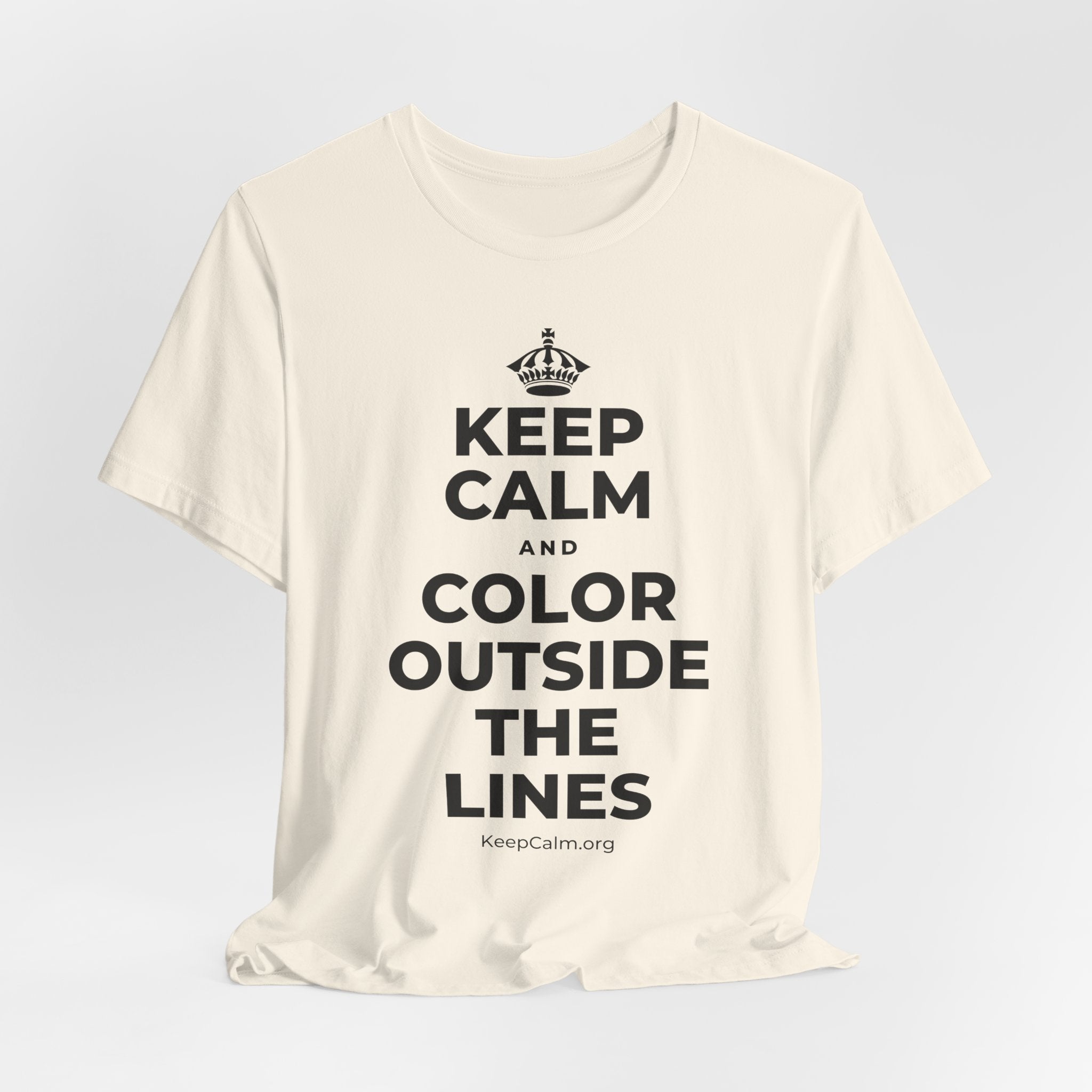 KEEP CALM AND COLOR OUTSIDE THE LINES T-Shirt (White–Asphalt)