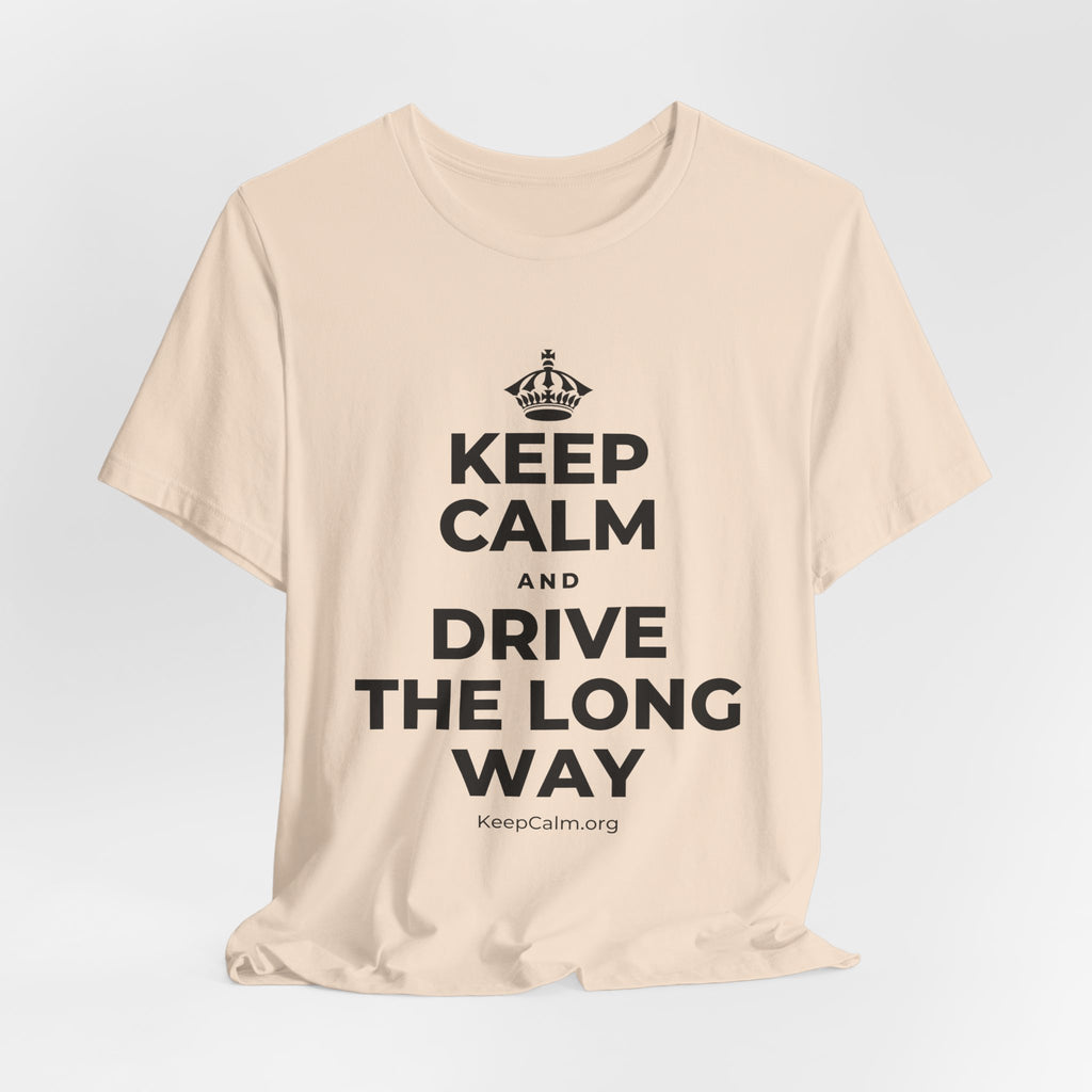 KEEP CALM AND DRIVE THE LONG WAY T-Shirt (Soft Cream–Heather Mauve)