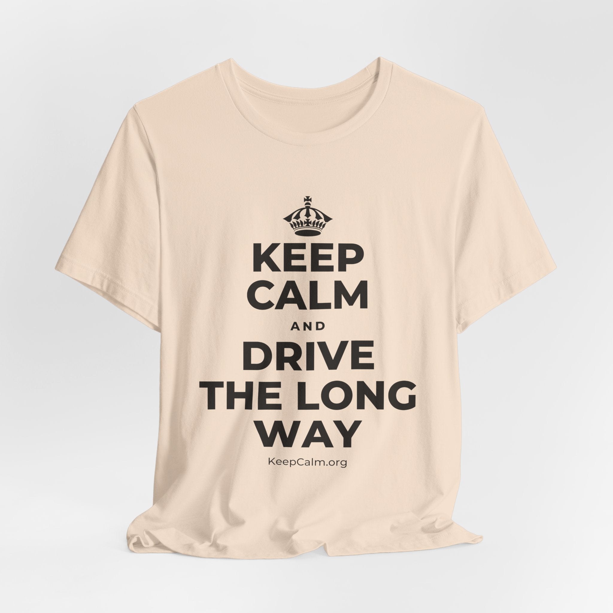 KEEP CALM AND DRIVE THE LONG WAY T-Shirt (Soft Cream–Heather Mauve)