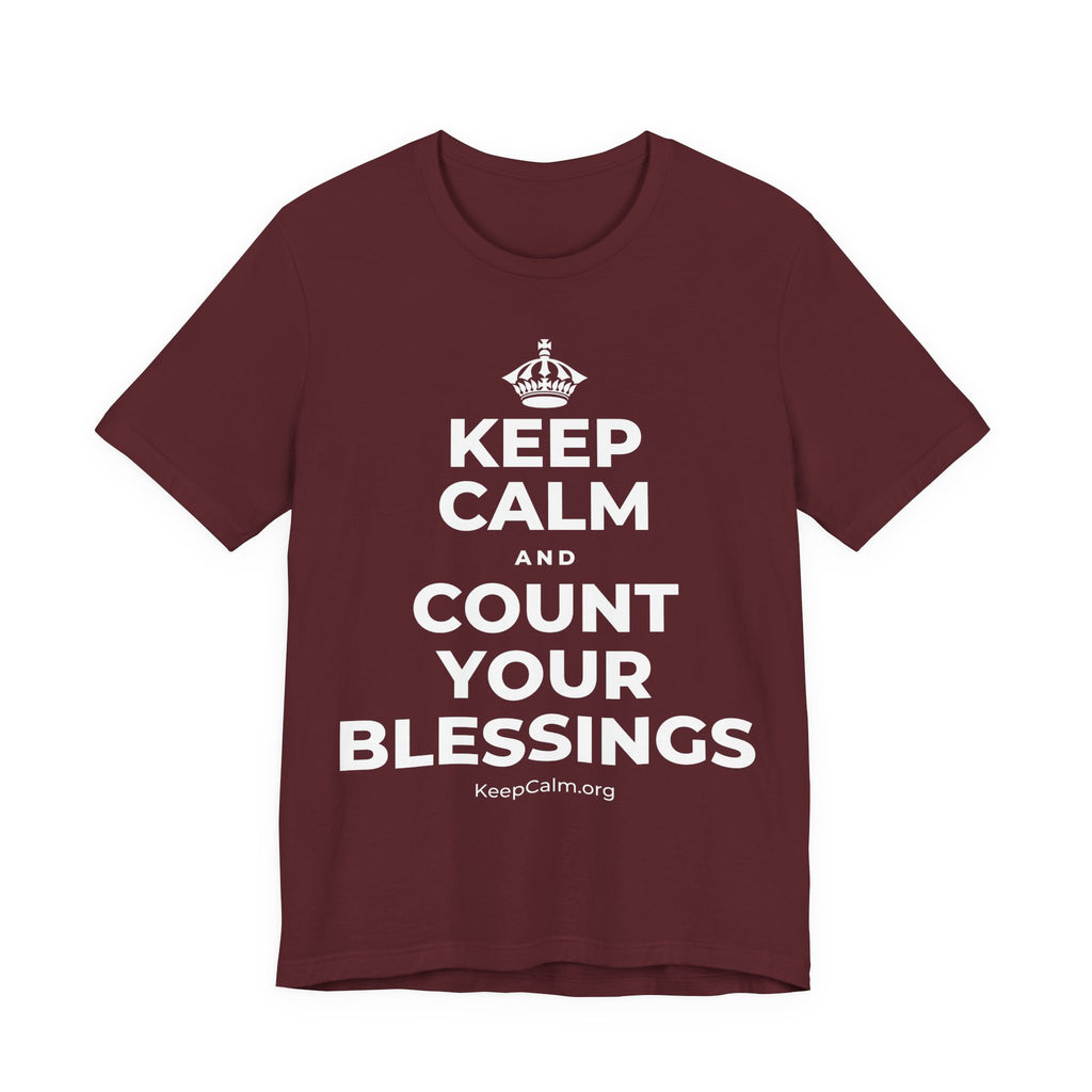 KEEP CALM AND COUNT YOUR BLESSINGS T-Shirt (Baby Blue–Silver)