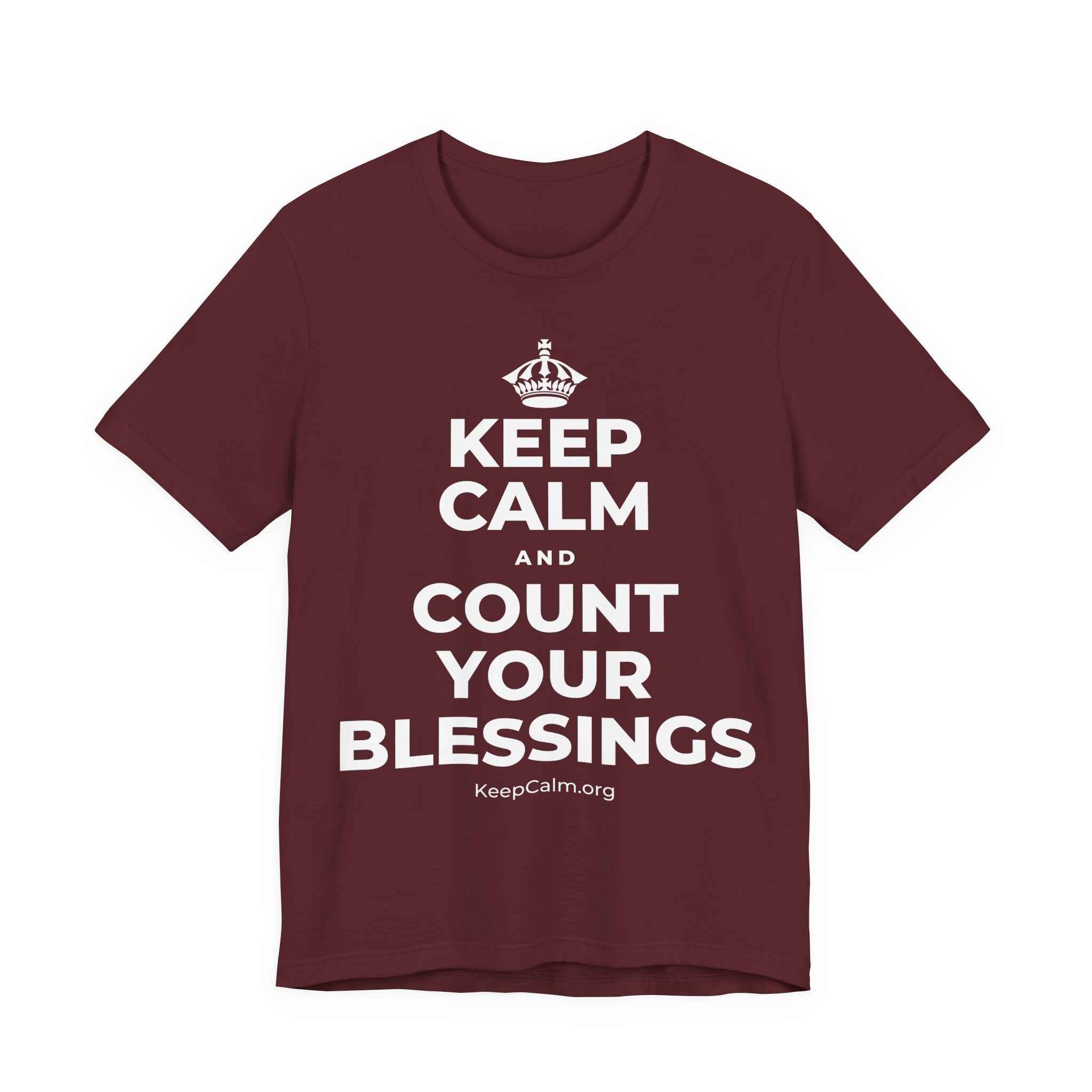 KEEP CALM AND COUNT YOUR BLESSINGS T-Shirt (Baby Blue–Silver)