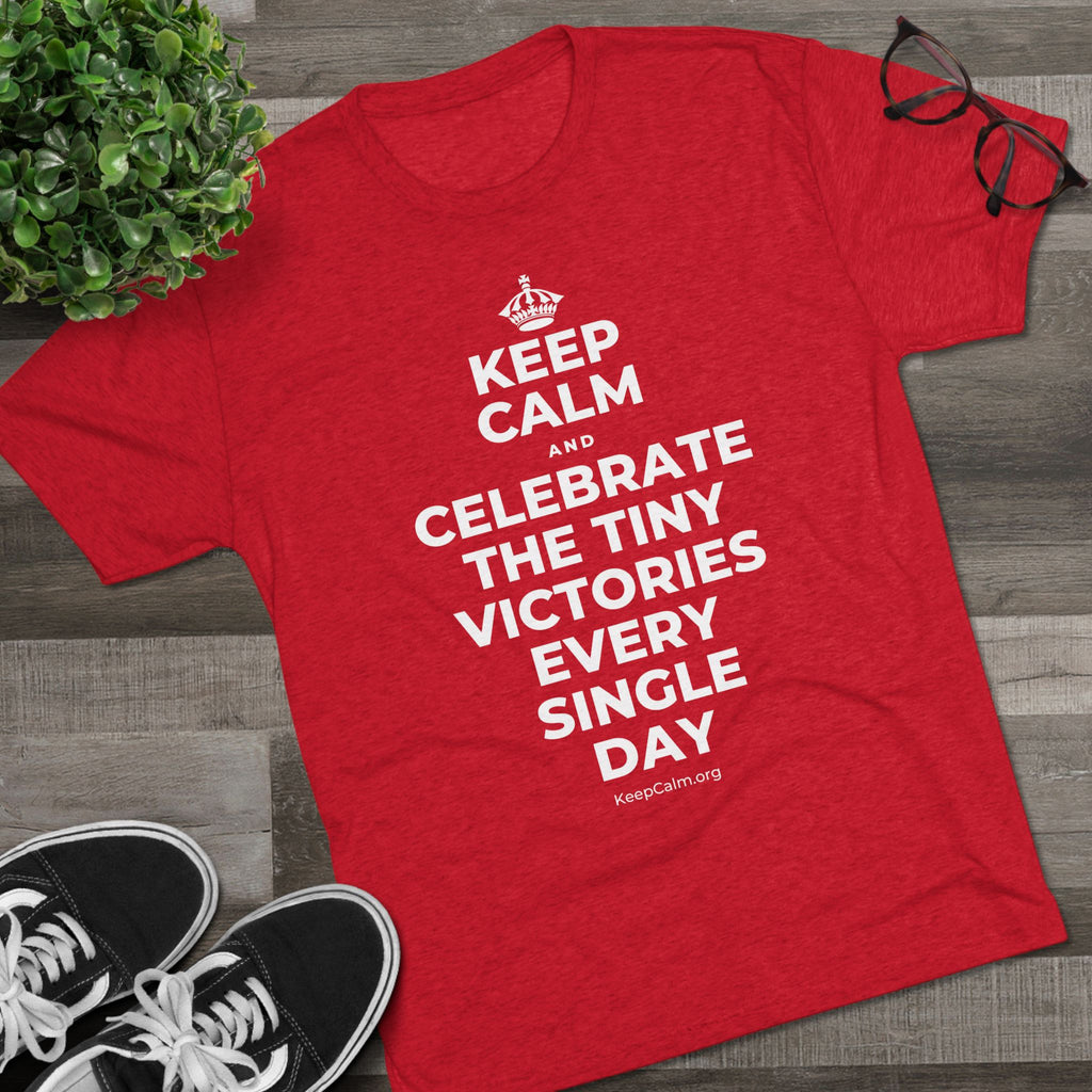 KEEP CALM AND CELEBRATE THE TINY VICTORIES EVERY SINGLE DAY Tri-Blend Tee