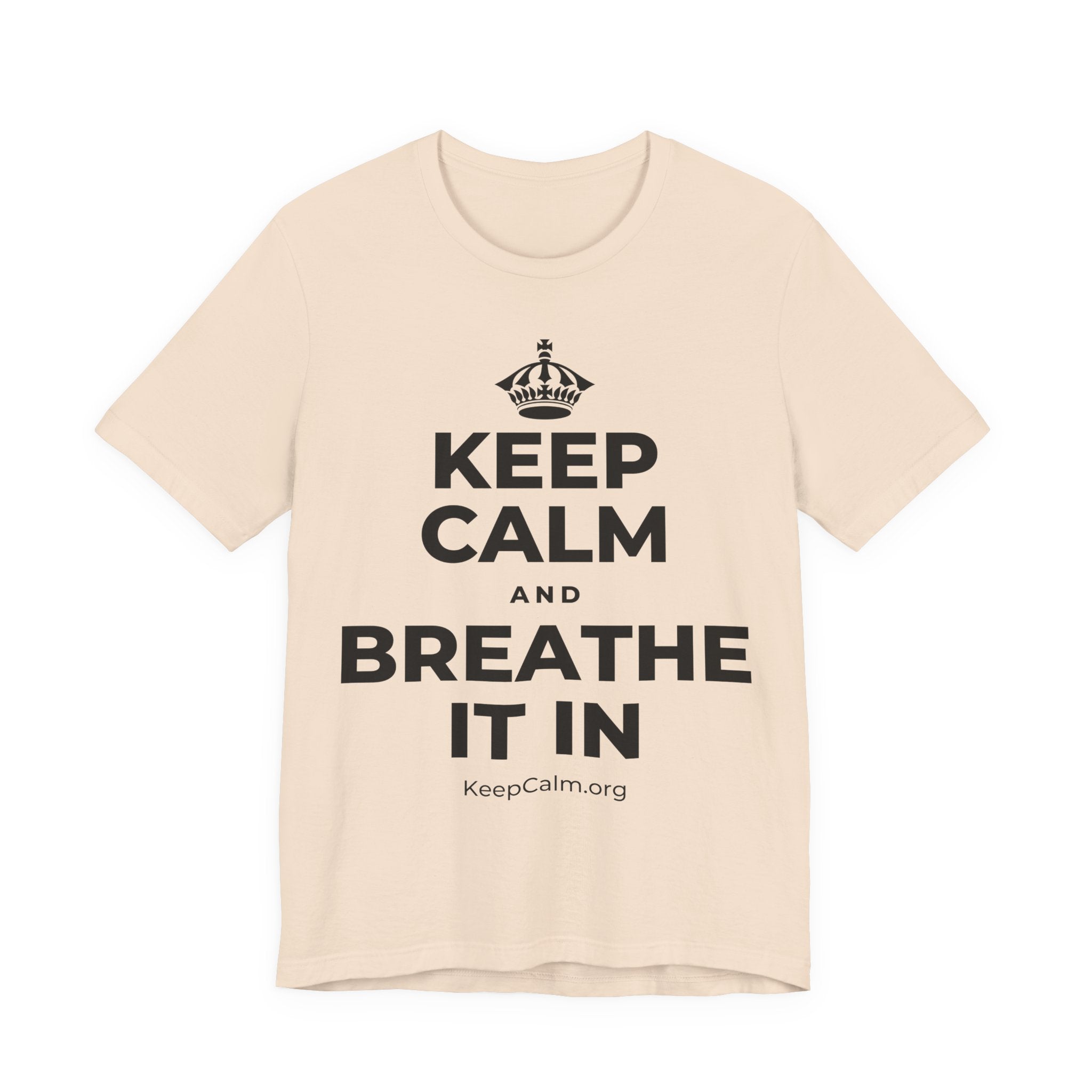 KEEP CALM AND BREATHE IT IN T-Shirt (Soft Cream–Heather Mauve)