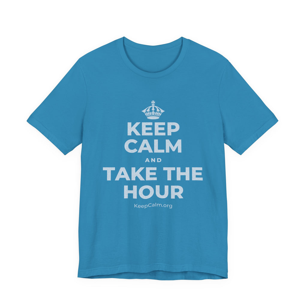 KEEP CALM AND TAKE THE HOUR T-Shirt (White–Asphalt)