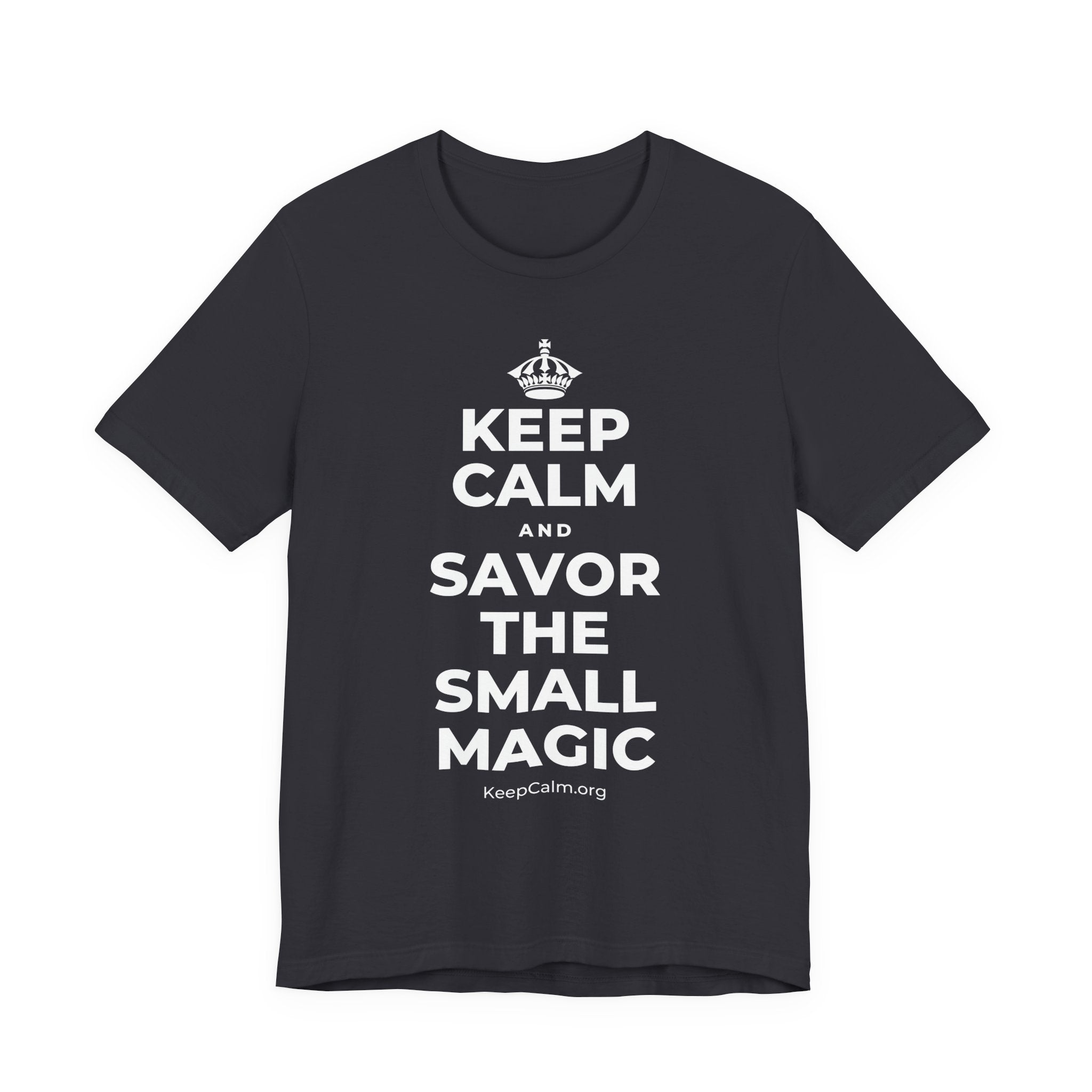 KEEP CALM AND SAVOR THE SMALL MAGIC T-Shirt (Baby Blue–Silver)