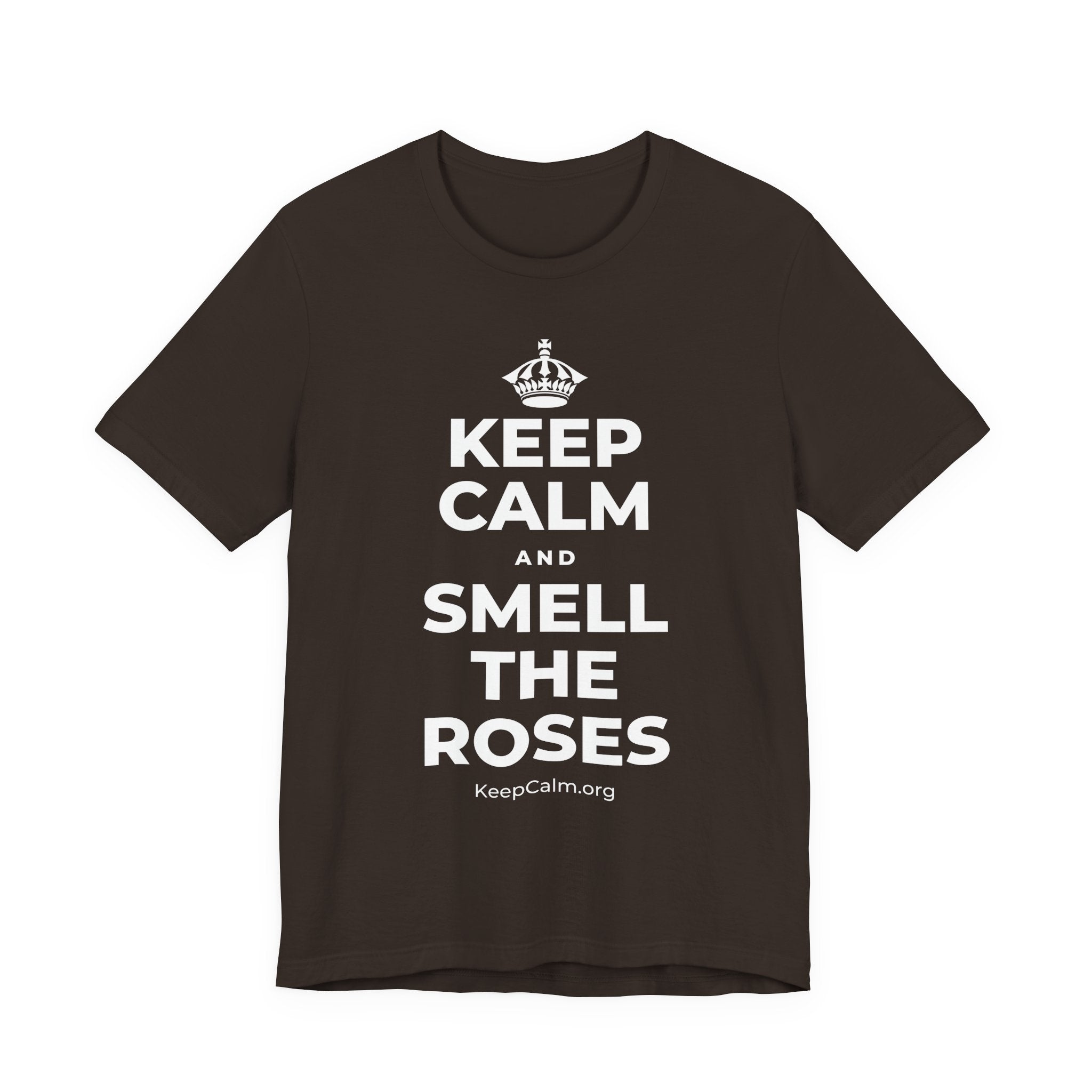 KEEP CALM AND SMELL THE ROSES T-Shirt (Soft Cream–Heather Mauve)