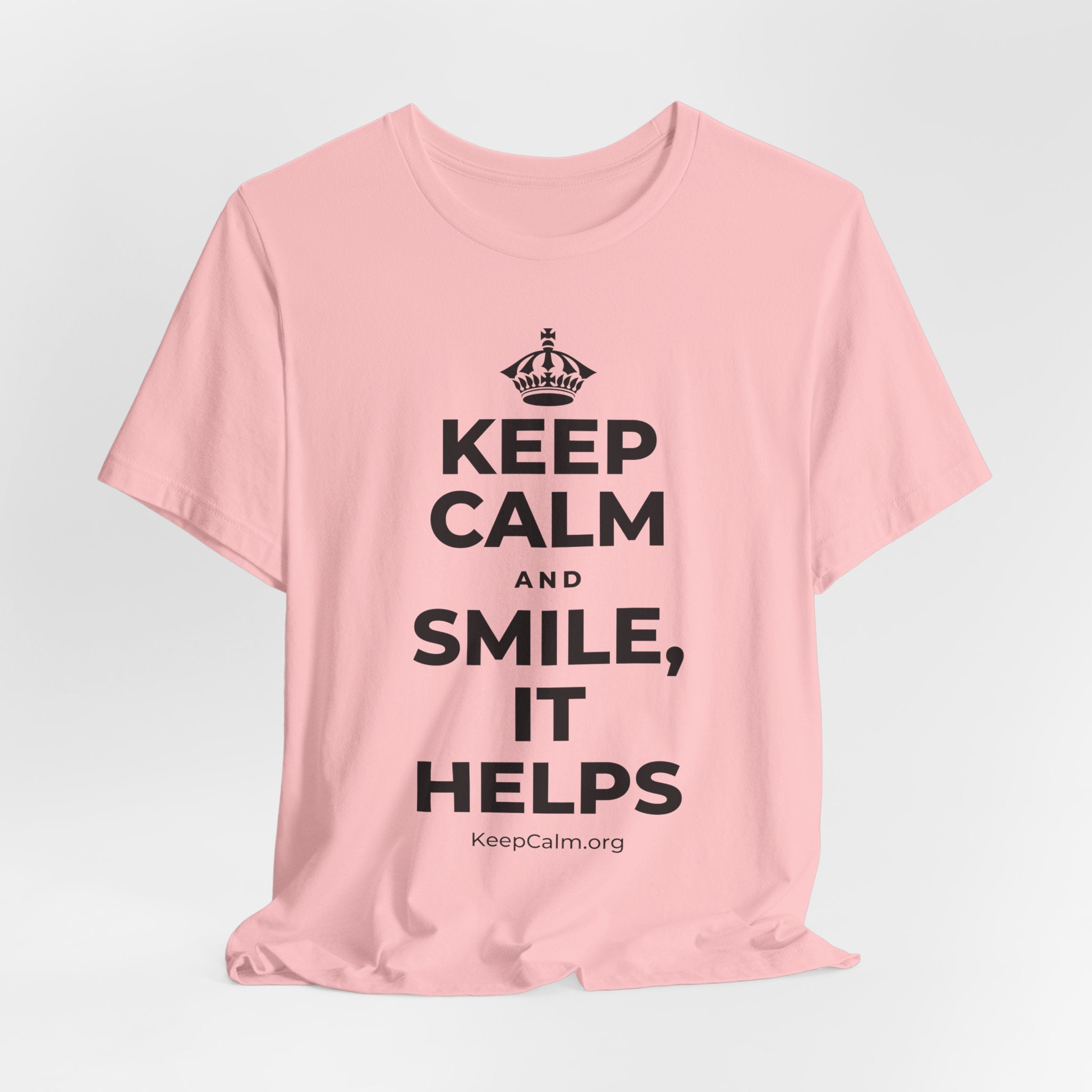 KEEP CALM AND SMILE, IT HELPS T-Shirt (White–Asphalt)