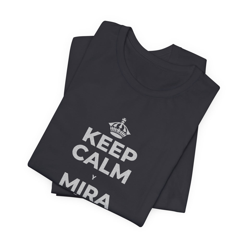 KEEP CALM Y MIRA CÓMO CAMBIAN LAS HOJAS T-Shirt (Baby Blue–Silver)