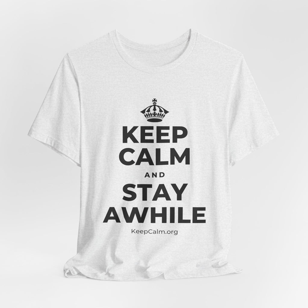 KEEP CALM AND STAY AWHILE T-Shirt (Soft Cream–Heather Mauve)