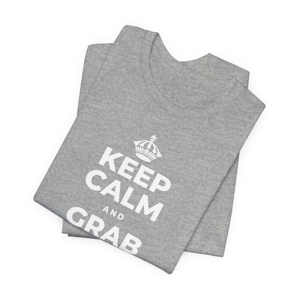 KEEP CALM AND GRAB A WARM DRINK T-Shirt (White–Asphalt)