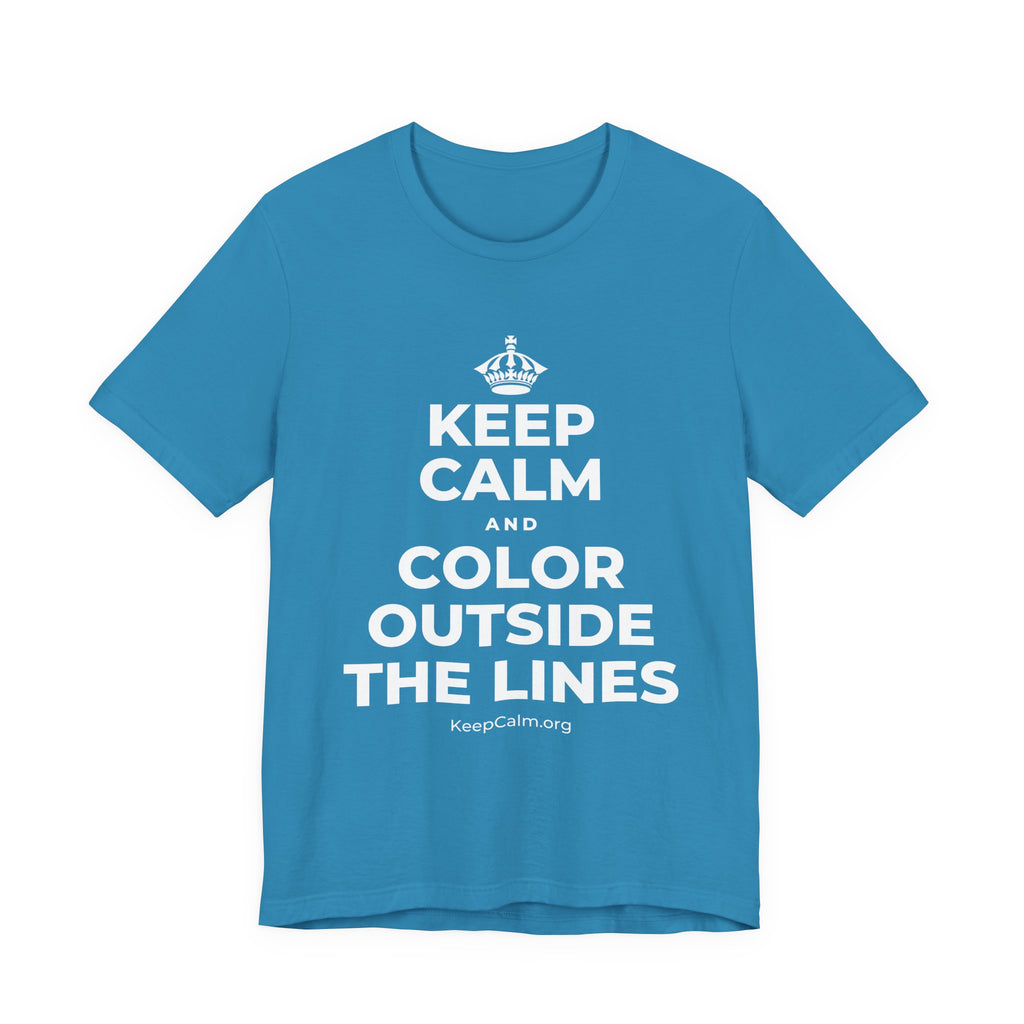 KEEP CALM AND COLOR OUTSIDE THE LINES T-Shirt (White–Asphalt)