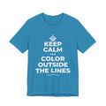 KEEP CALM AND COLOR OUTSIDE THE LINES T-Shirt (White–Asphalt)