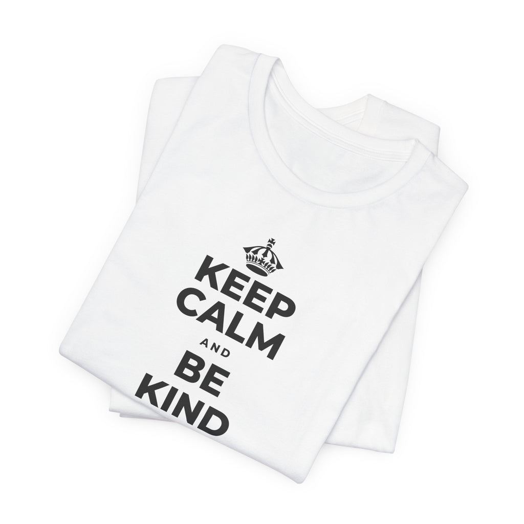KEEP CALM AND BE KIND TO THE NEW KID T-Shirt (White–Asphalt)