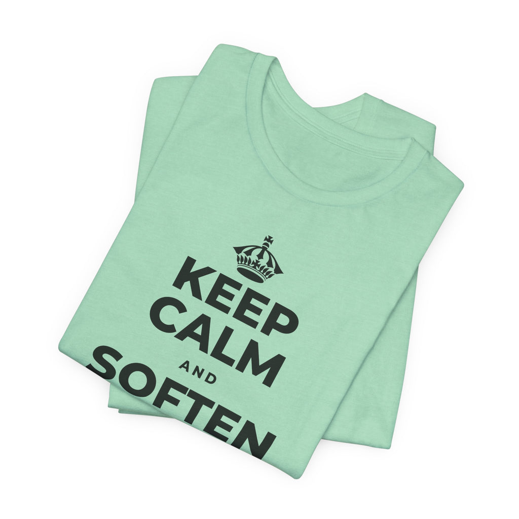 KEEP CALM AND SOFTEN INTO THE PILLOW T-Shirt (Baby Blue–Silver)