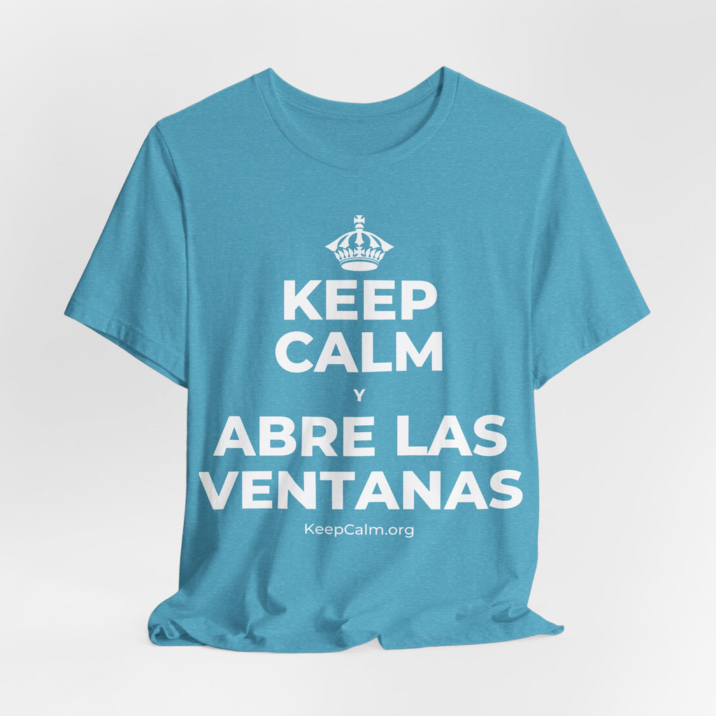 KEEP CALM Y ABRE LAS VENTANAS T-Shirt (Soft Cream–Heather Mauve)