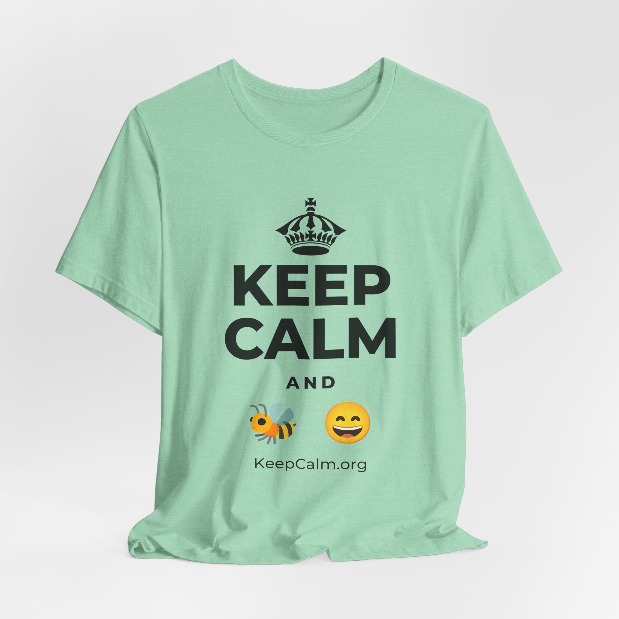 KEEP CALM AND 🐝 😄 T-Shirt (Baby Blue–Silver)