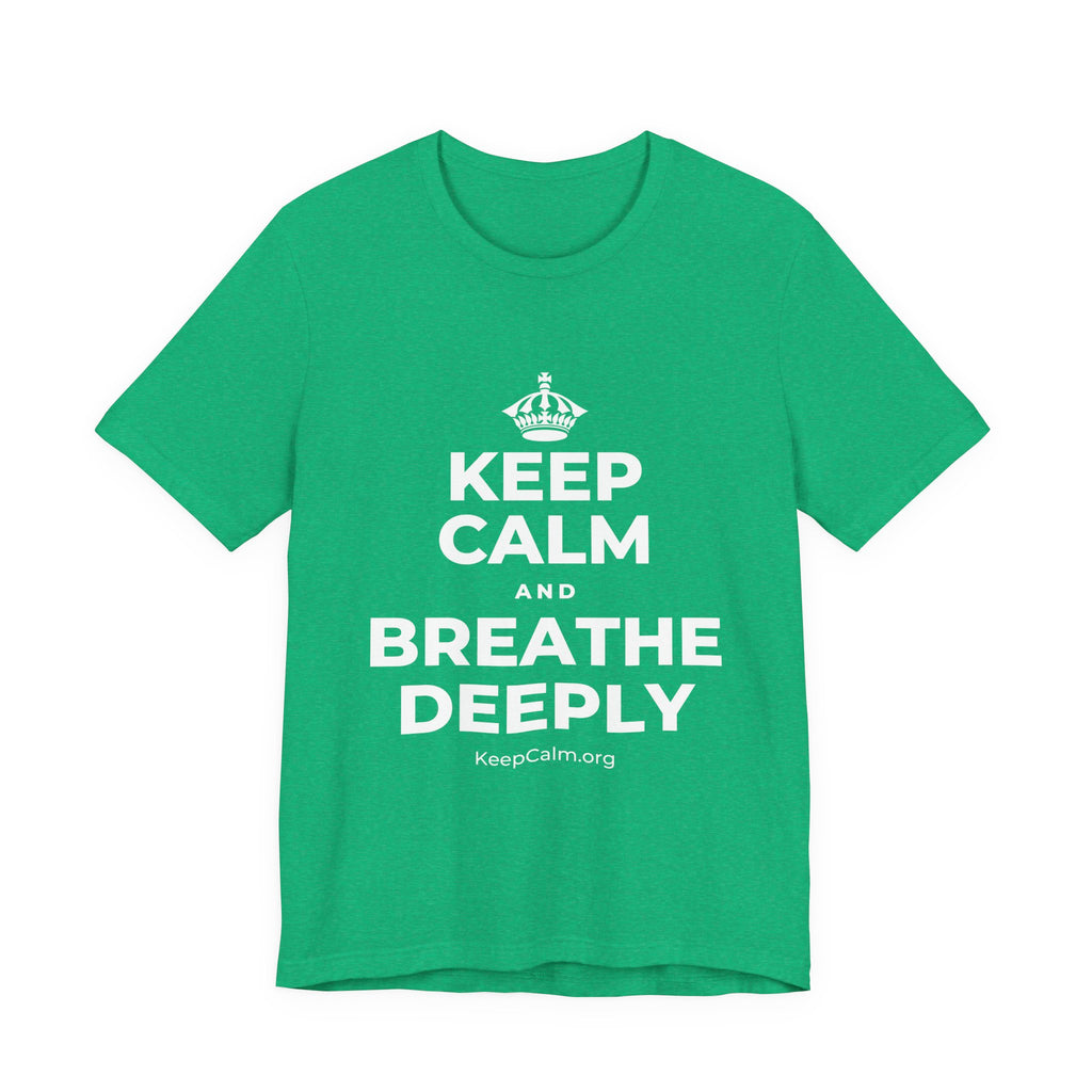KEEP CALM AND BREATHE DEEPLY T-Shirt (Baby Blue–Silver)