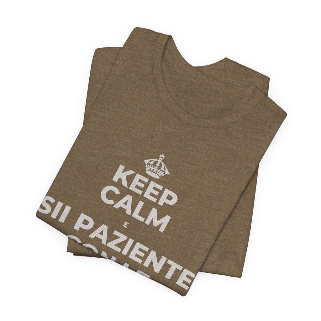 KEEP CALM E SII PAZIENTE CON LE NUOVE ABITUDINI T-Shirt (Soft Cream–Heather Mauve)