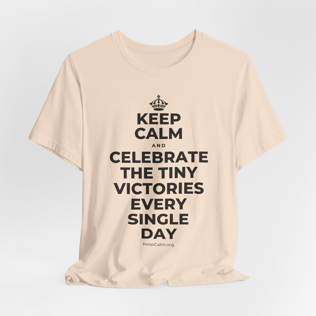 KEEP CALM AND CELEBRATE THE TINY VICTORIES EVERY SINGLE DAY T-Shirt (Soft Cream–Heather Mauve)