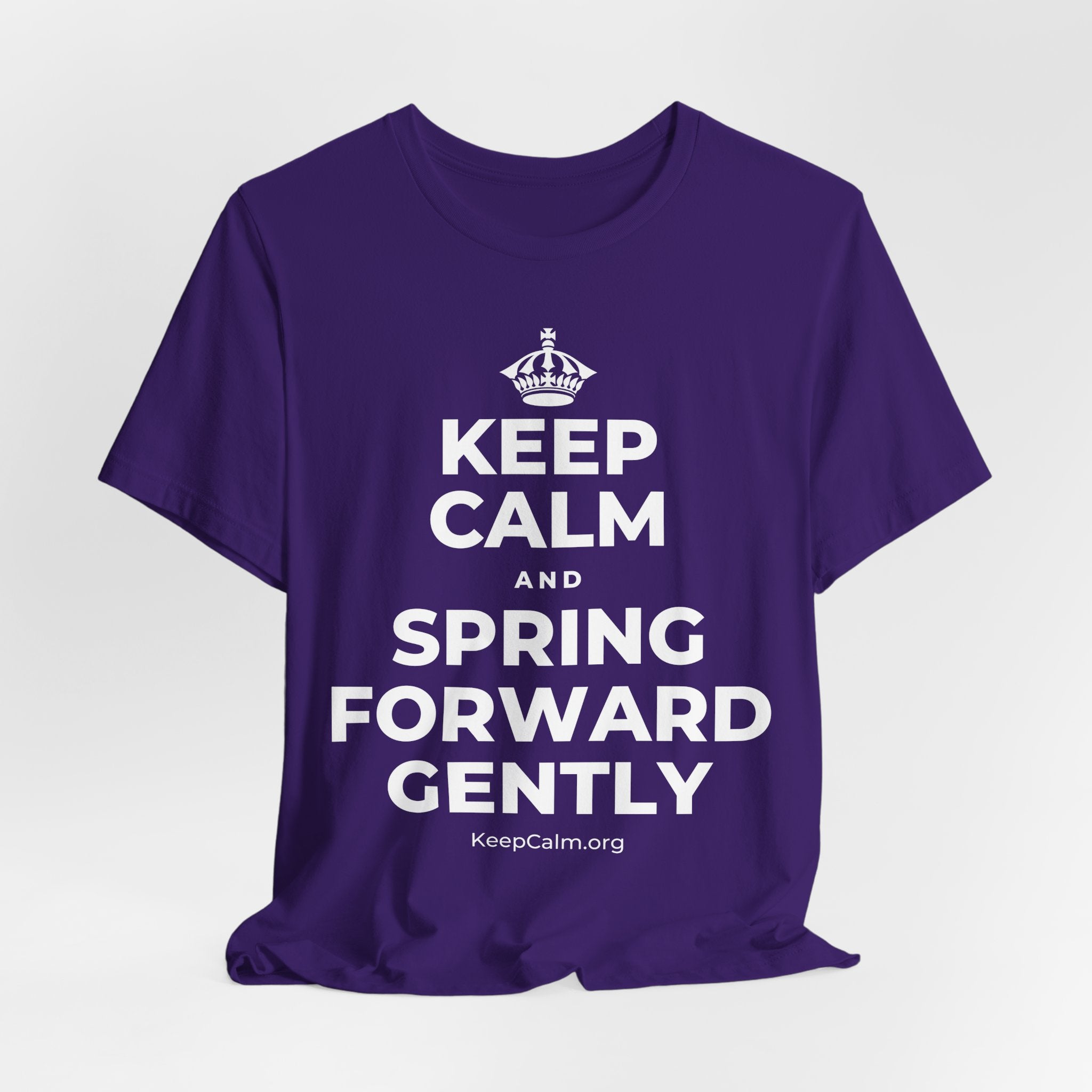 KEEP CALM AND SPRING FORWARD GENTLY T-Shirt (Soft Cream–Heather Mauve)