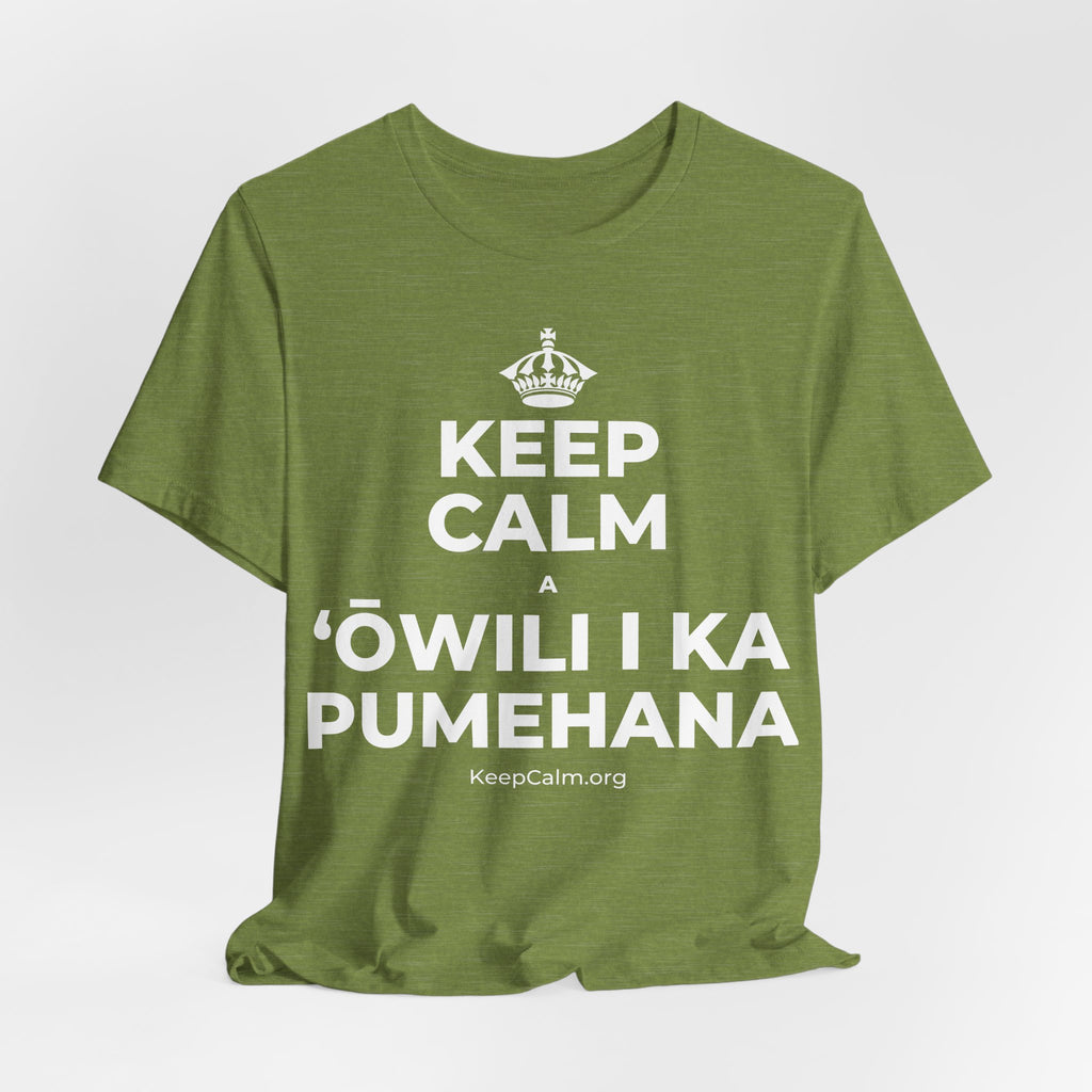 KEEP CALM A ʻŌWILI I KA PUMEHANA T-Shirt (Baby Blue–Silver)
