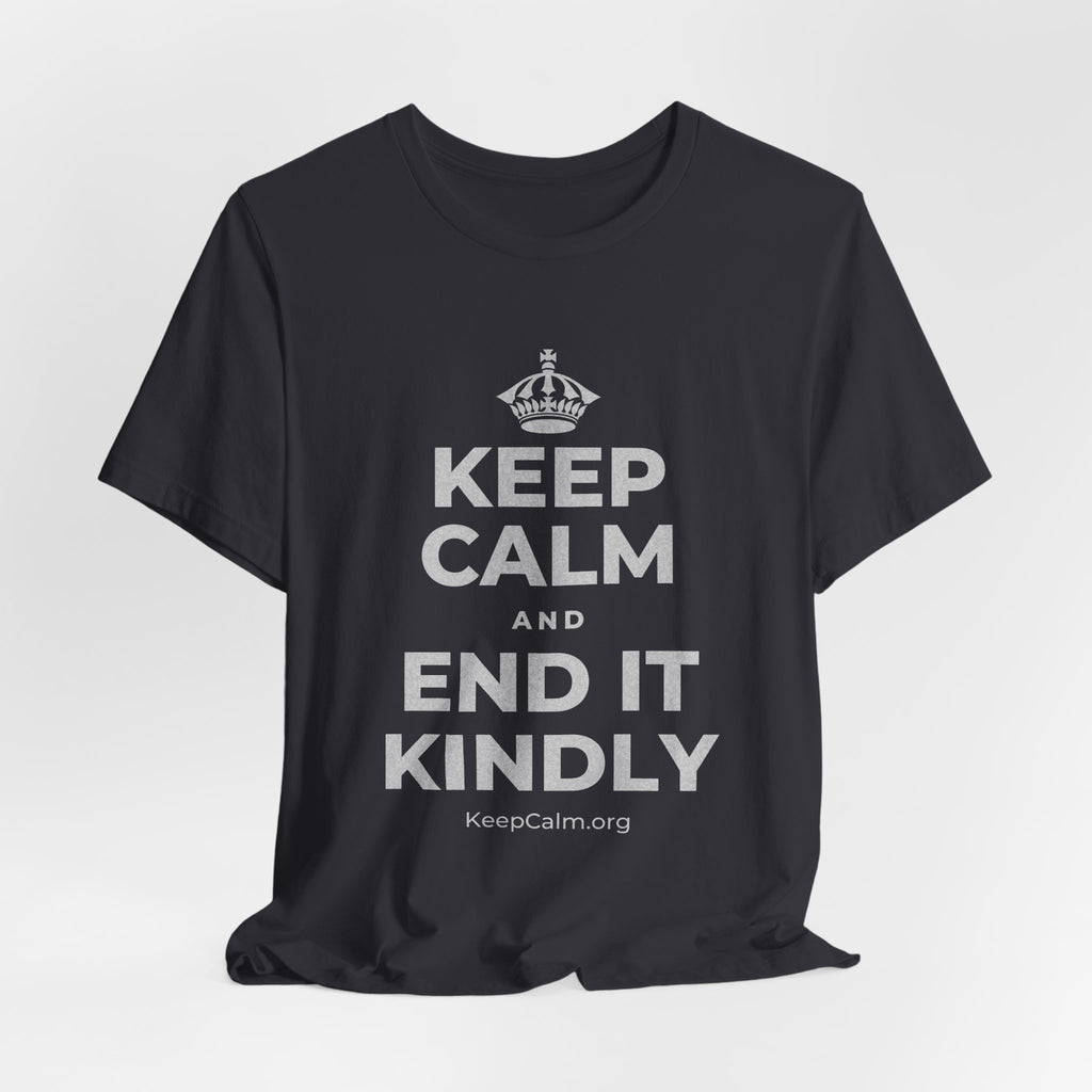 KEEP CALM AND END IT KINDLY T-Shirt (Baby Blue–Silver)