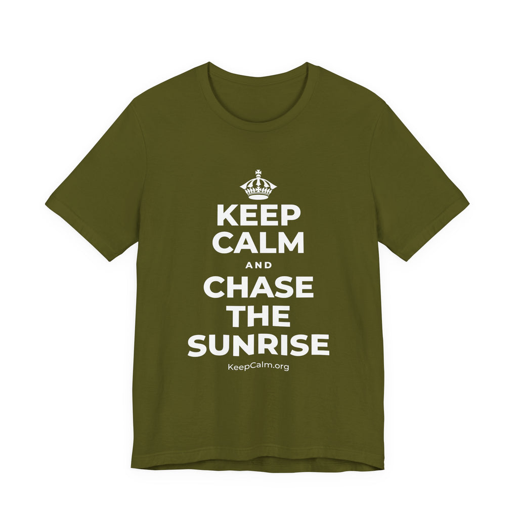 KEEP CALM AND CHASE THE SUNRISE T-Shirt (Baby Blue–Silver)