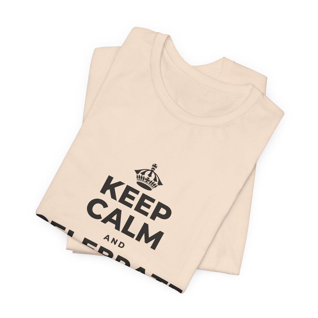 KEEP CALM AND CELEBRATE THE SMALL STUFF T-Shirt (Soft Cream–Heather Mauve)