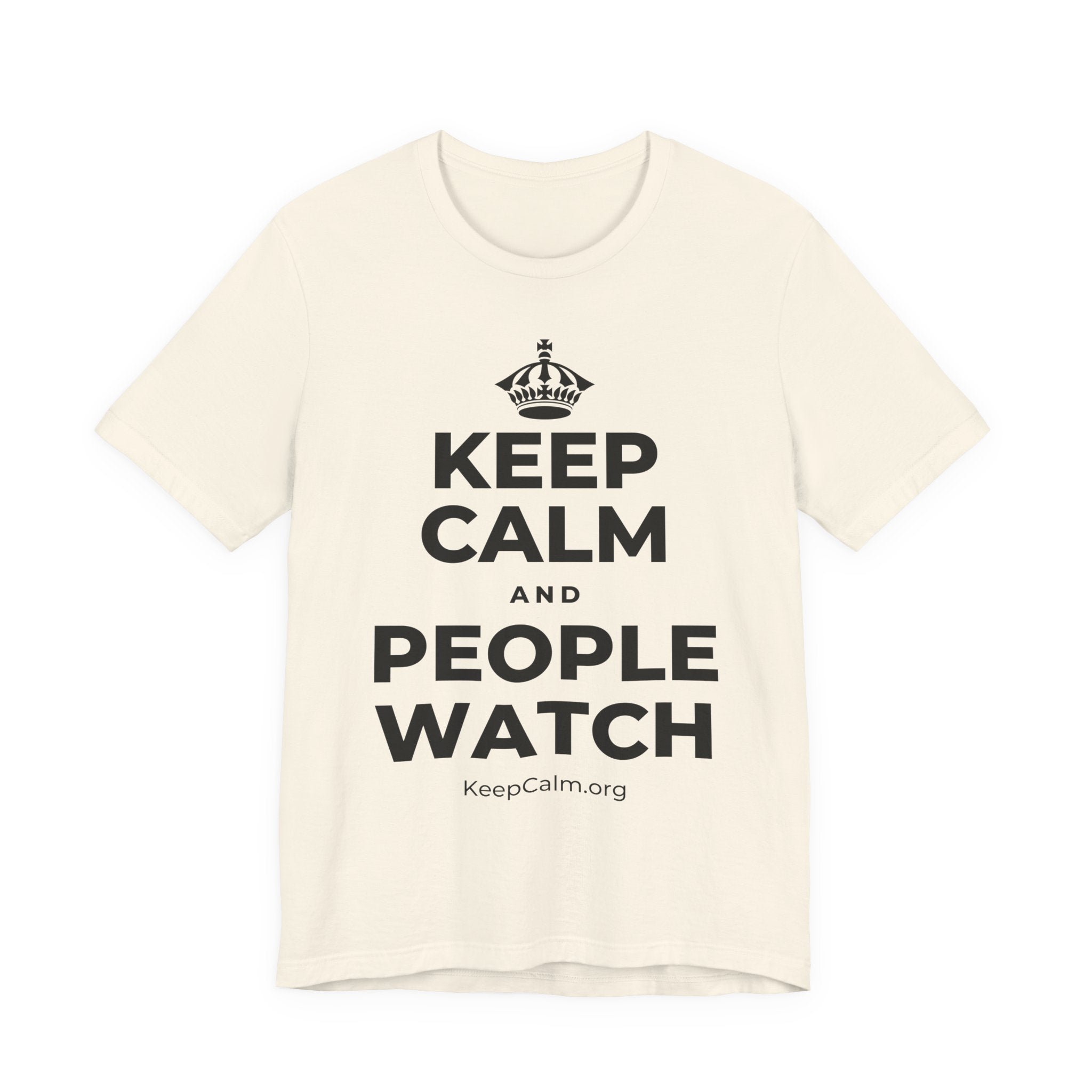 KEEP CALM AND PEOPLE WATCH T-Shirt (White–Asphalt)
