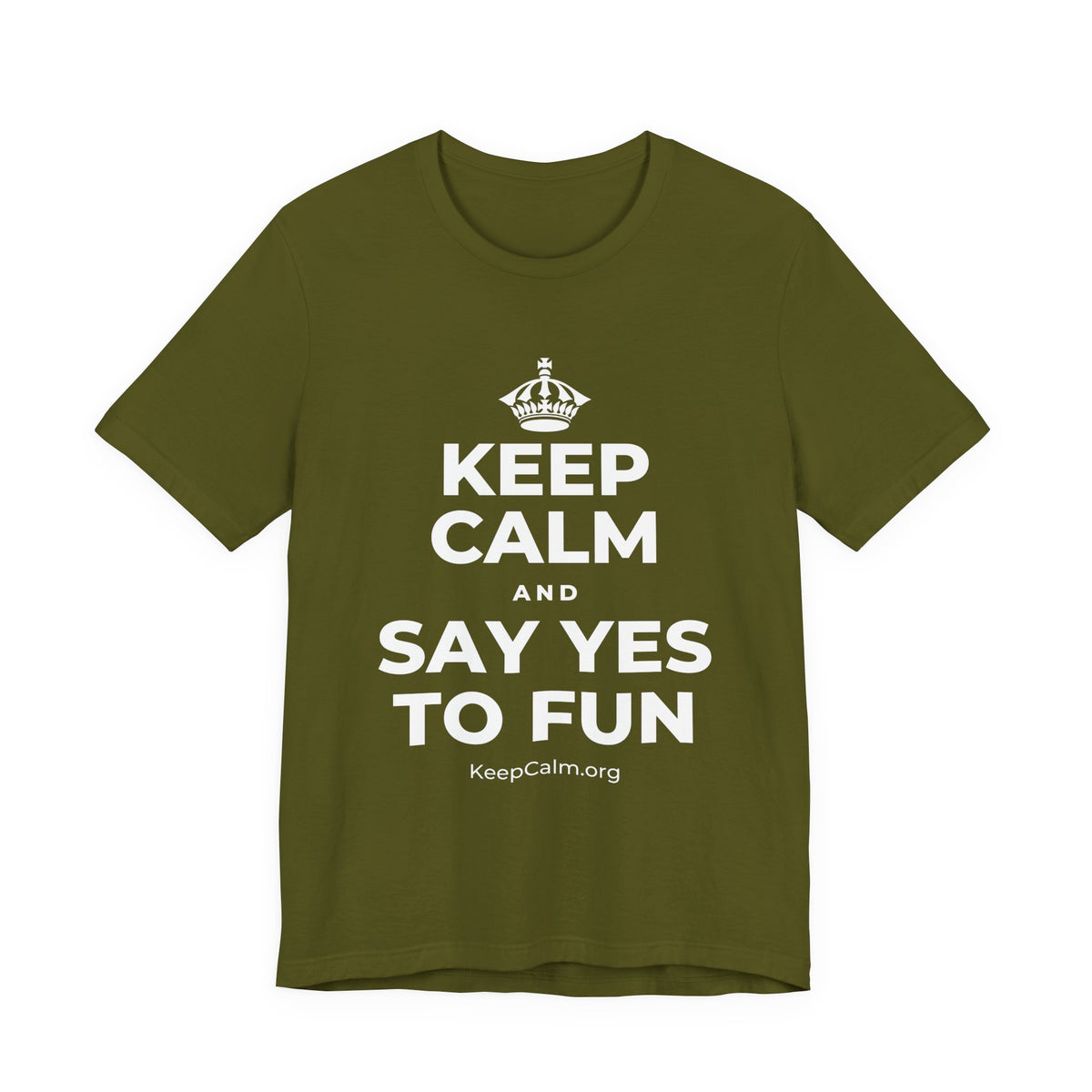 KEEP CALM AND SAY YES TO FUN T-Shirt (Baby Blue–Silver)