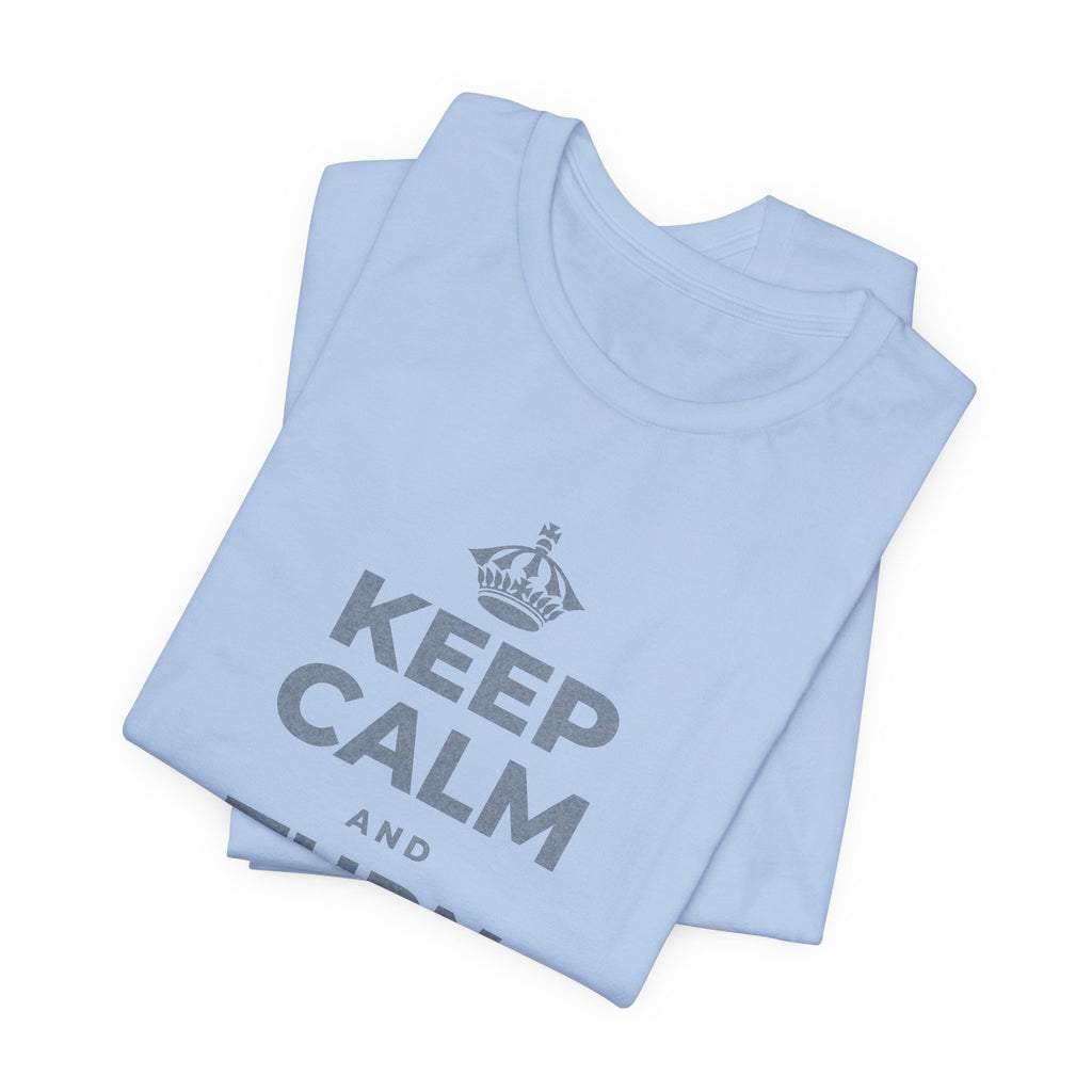 KEEP CALM AND TURN THE PAGE T-Shirt (Baby Blue–Silver)