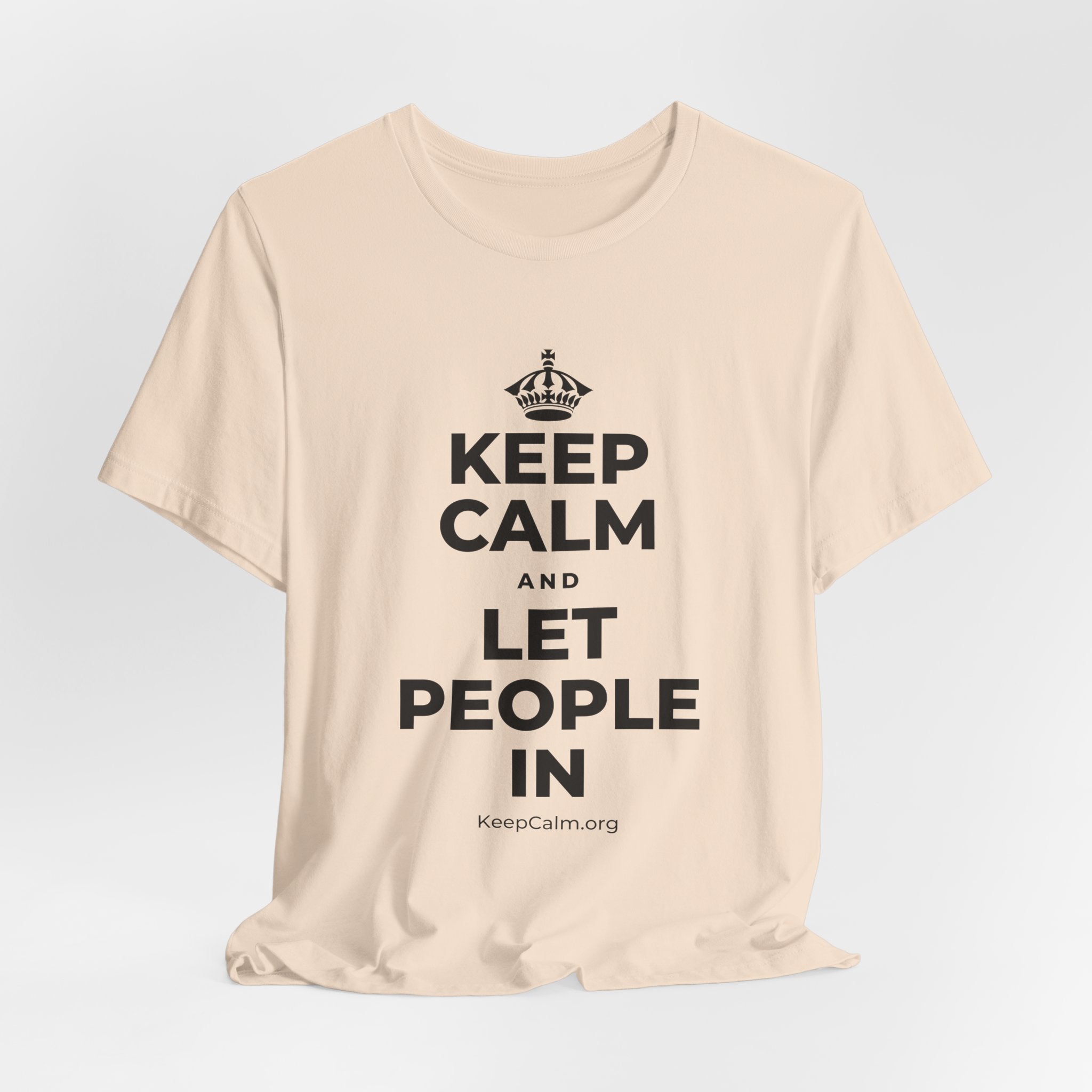 KEEP CALM AND LET PEOPLE IN T-Shirt (Soft Cream–Heather Mauve)