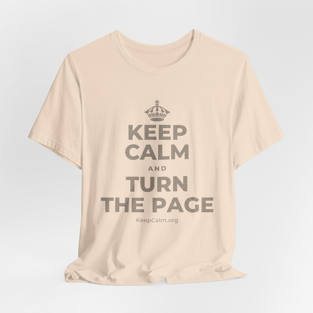 KEEP CALM AND TURN THE PAGE T-Shirt (Soft Cream–Heather Mauve)