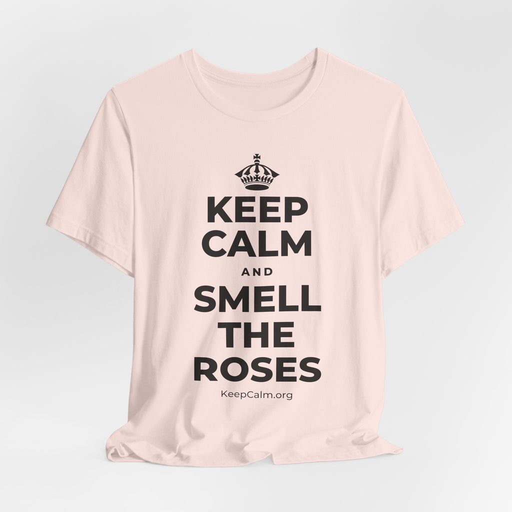 KEEP CALM AND SMELL THE ROSES T-Shirt (Soft Cream–Heather Mauve)