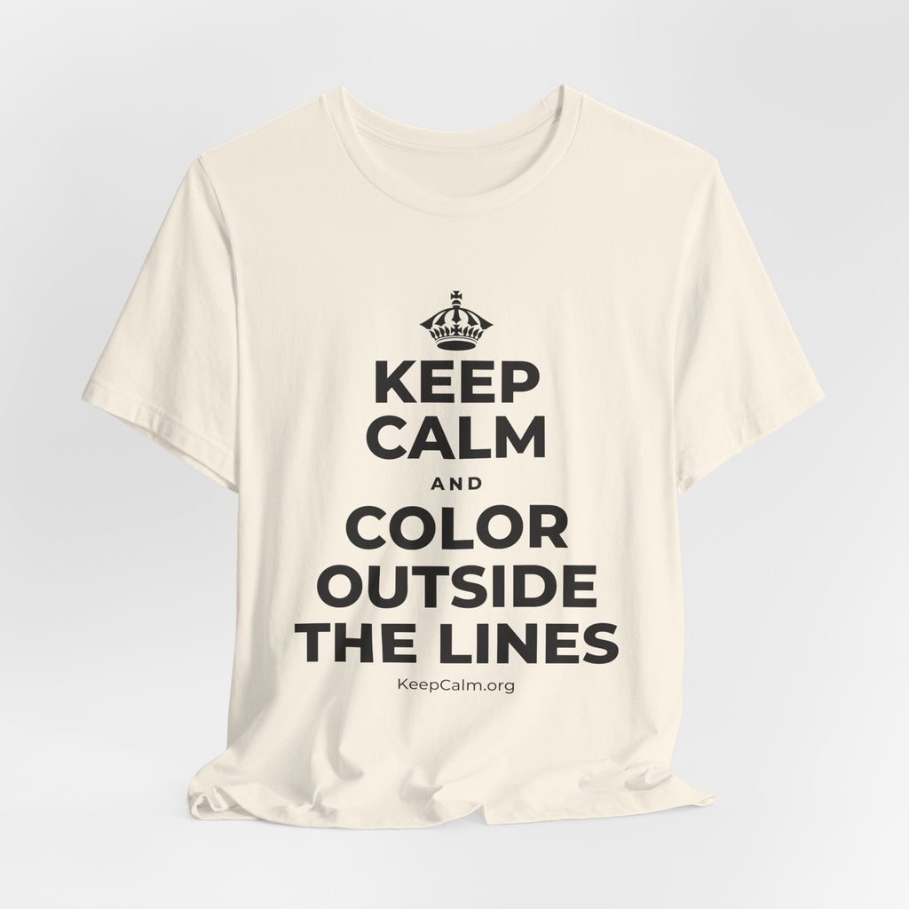 KEEP CALM AND COLOR OUTSIDE THE LINES T-Shirt (White–Asphalt)