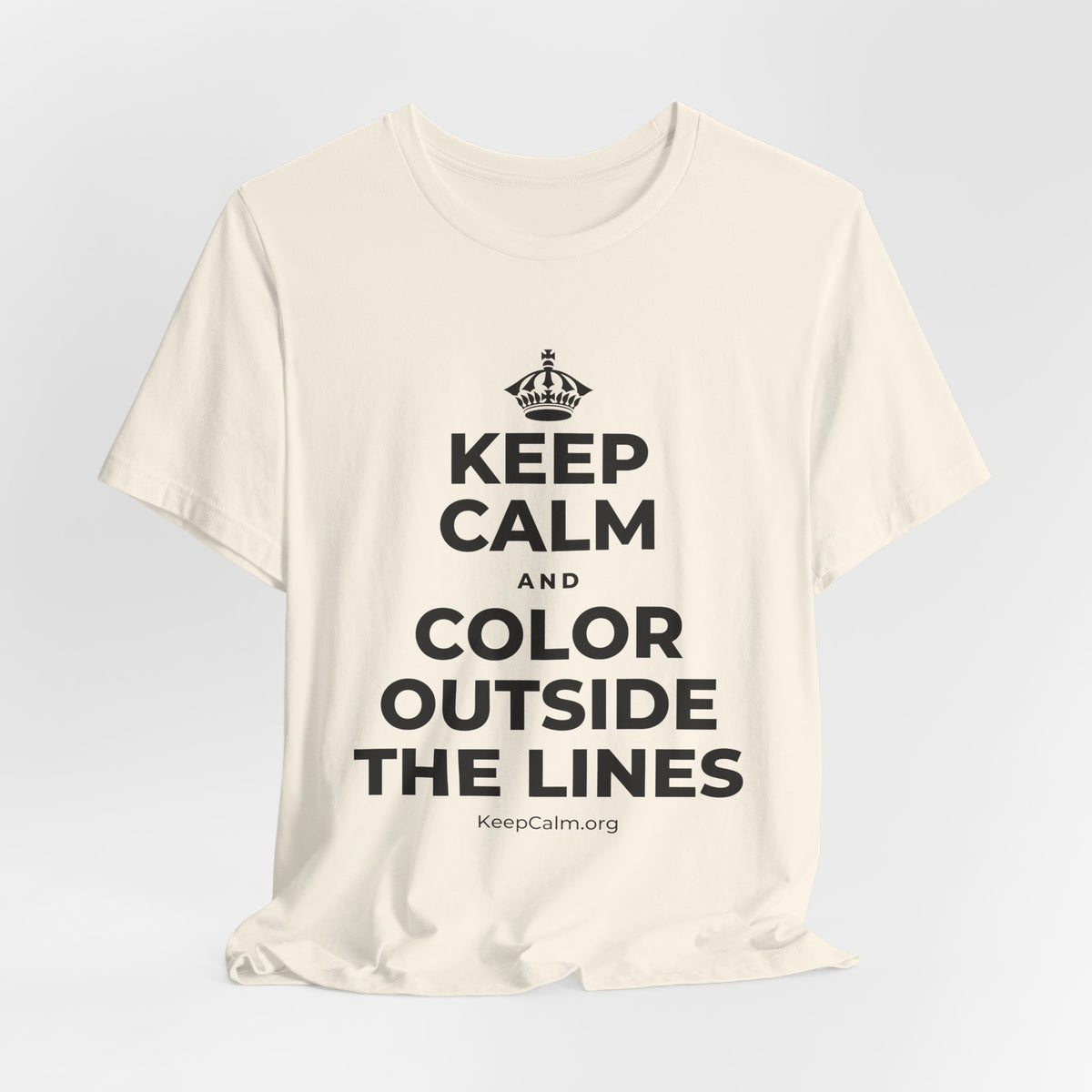 KEEP CALM AND COLOR OUTSIDE THE LINES T-Shirt (White–Asphalt)