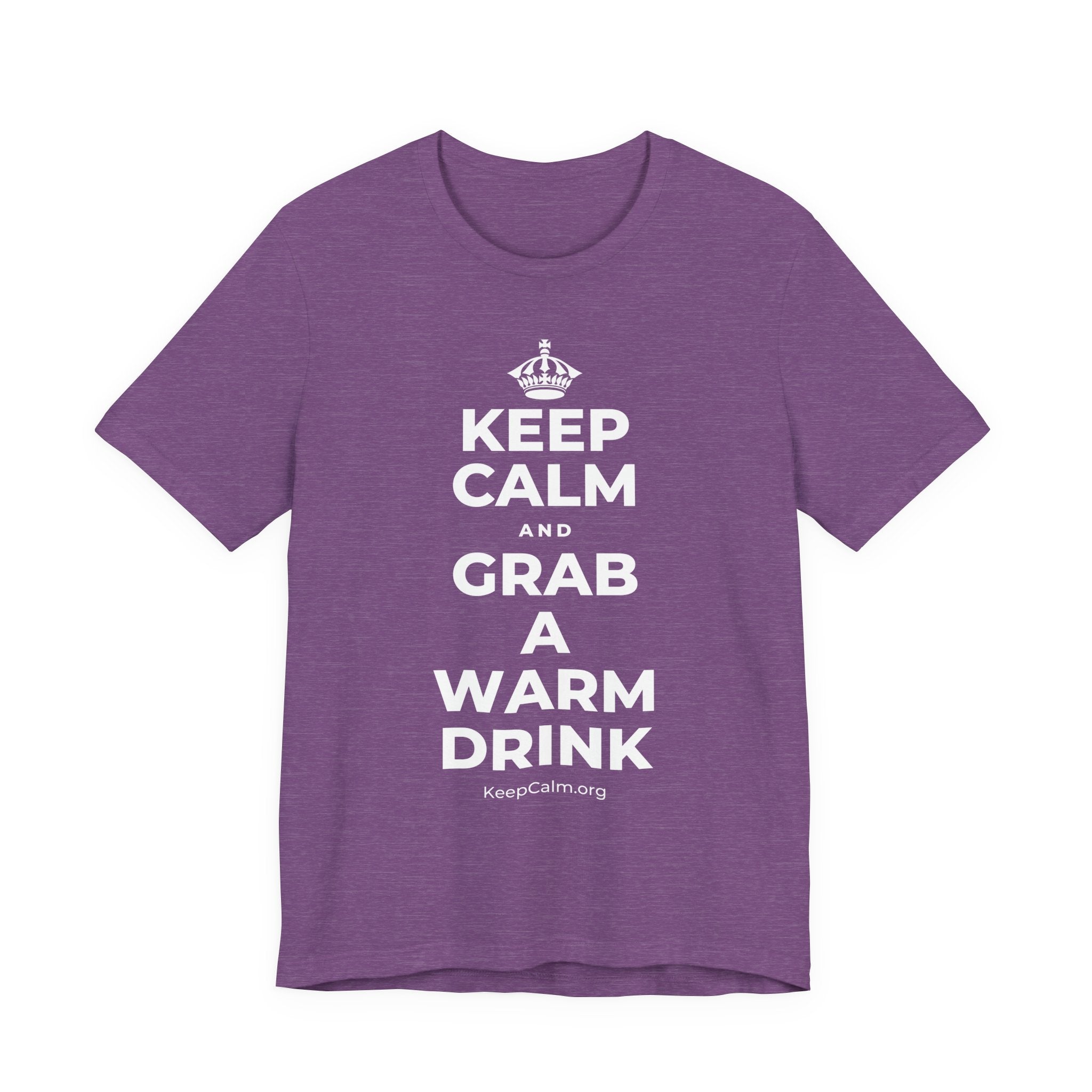 KEEP CALM AND GRAB A WARM DRINK T-Shirt (Baby Blue–Silver)