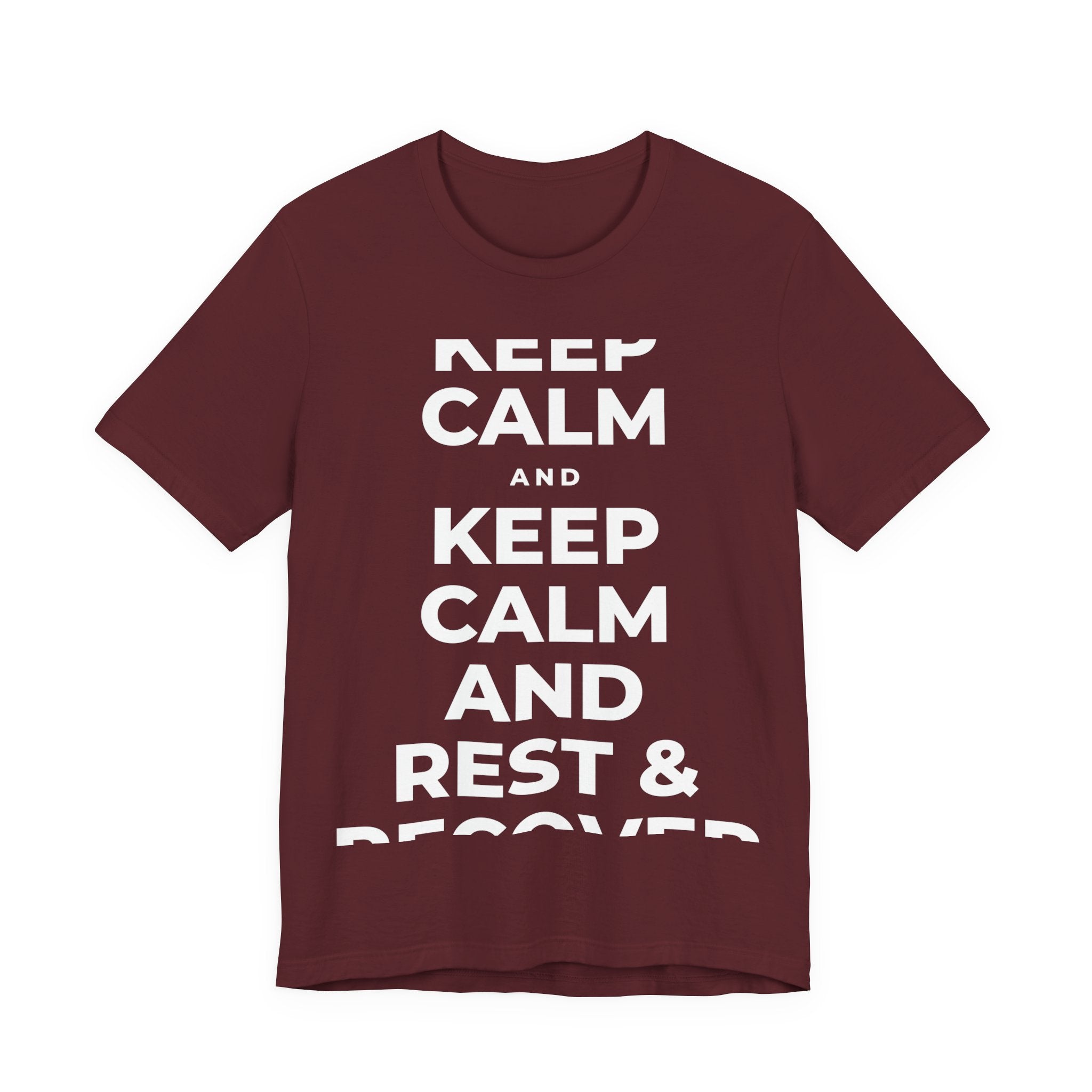 KEEP CALM AND REST & RECOVER T-Shirt (Baby Blue–Silver)