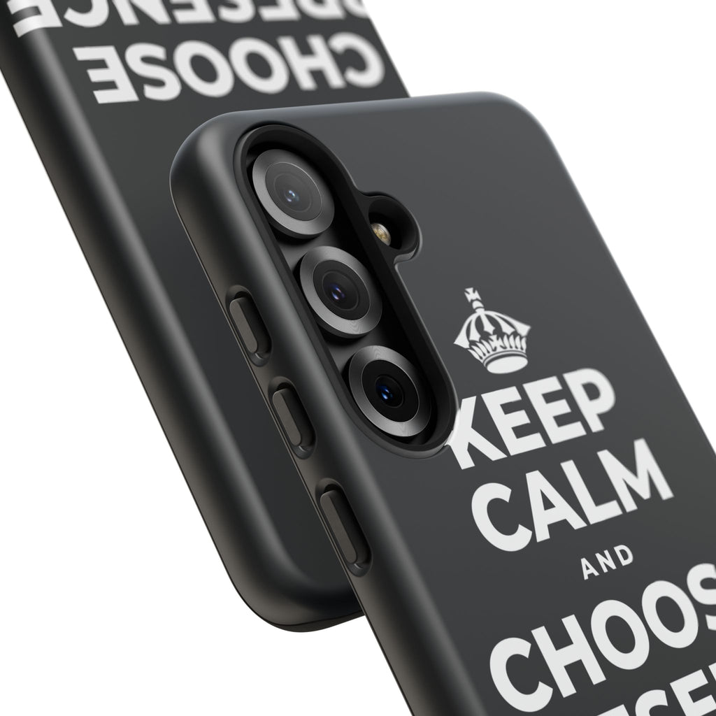 KEEP CALM AND CHOOSE PRESENCE OVER PRESENTS Phone Case (Dark)