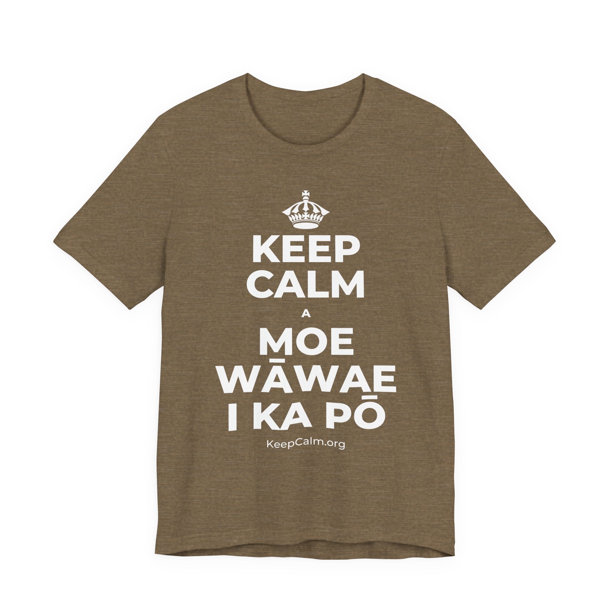 KEEP CALM A MOE WĀWAE I KA PŌ T-Shirt (Soft Cream–Heather Mauve)