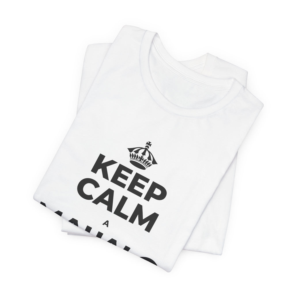 KEEP CALM A MAHALO NO KĒIA WĀ T-Shirt (White–Asphalt)