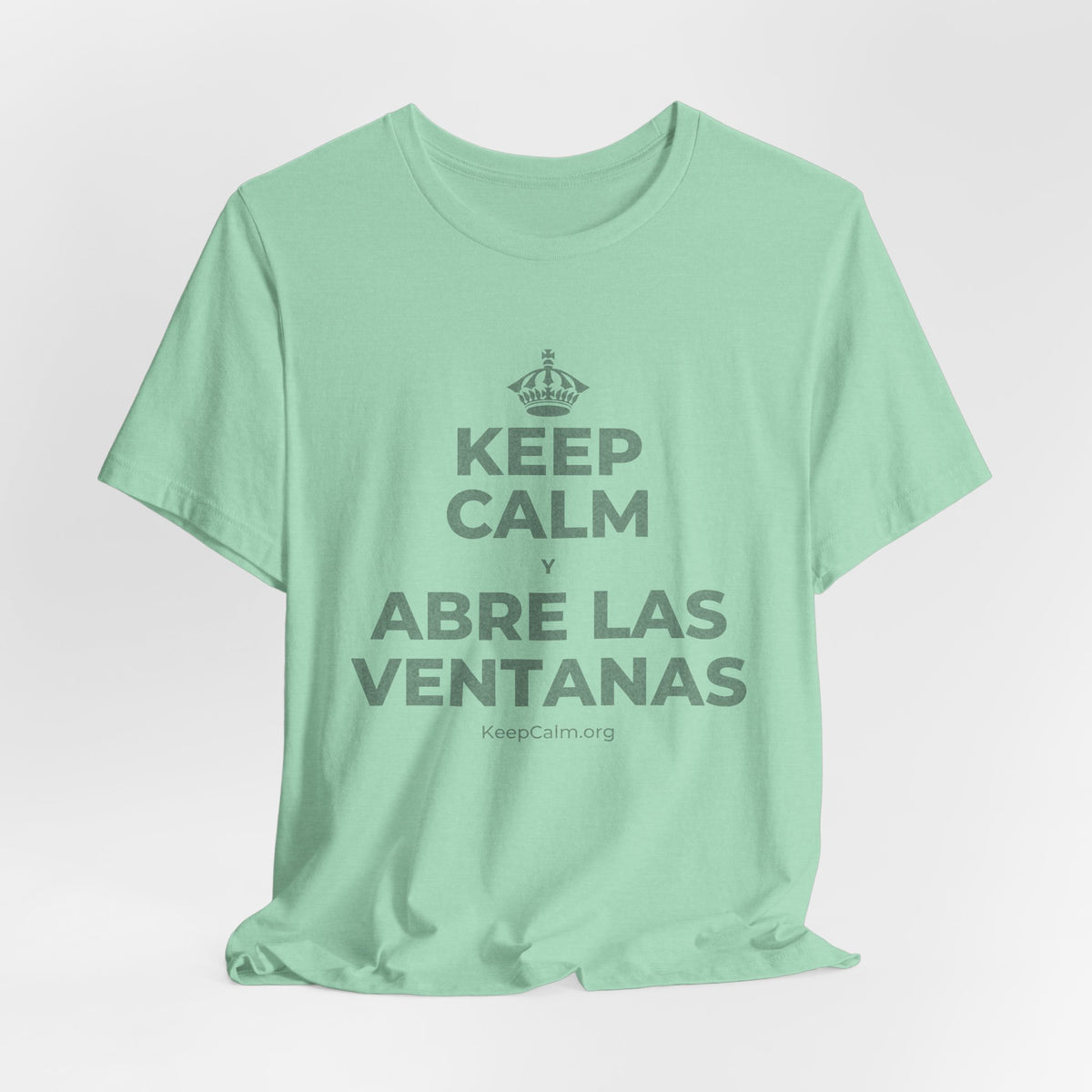 KEEP CALM Y ABRE LAS VENTANAS T-Shirt (Baby Blue–Silver)