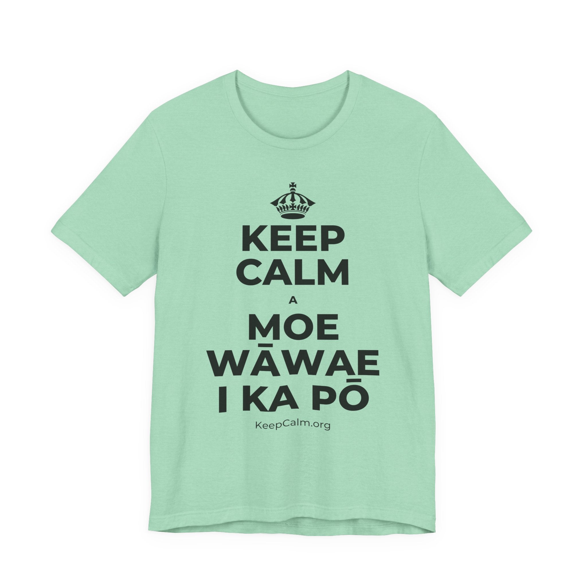 KEEP CALM A MOE WĀWAE I KA PŌ T-Shirt (Baby Blue–Silver)