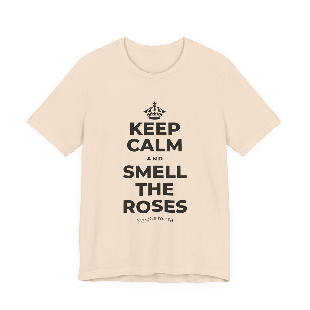 KEEP CALM AND SMELL THE ROSES T-Shirt (Soft Cream–Heather Mauve)