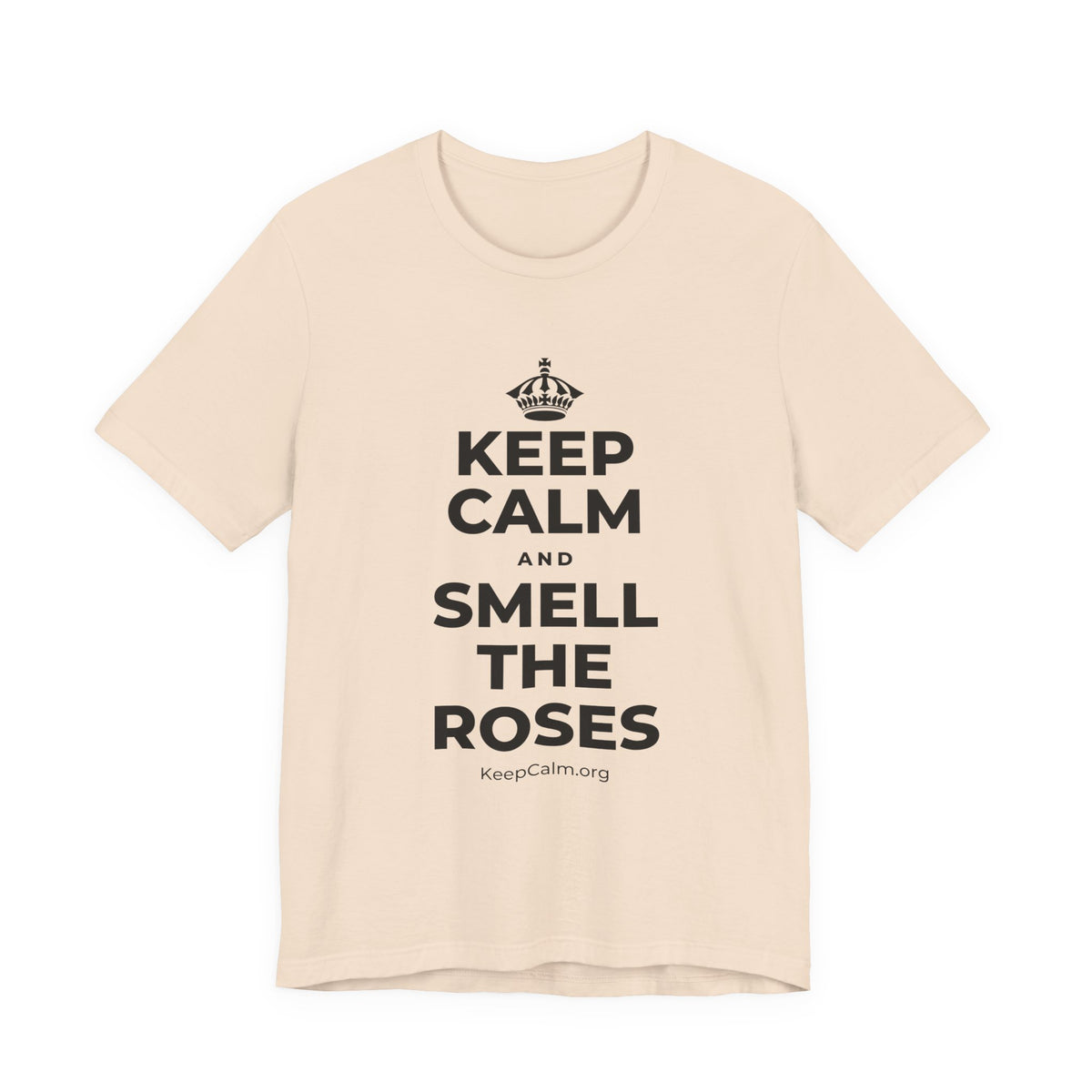 KEEP CALM AND SMELL THE ROSES T-Shirt (Soft Cream–Heather Mauve)
